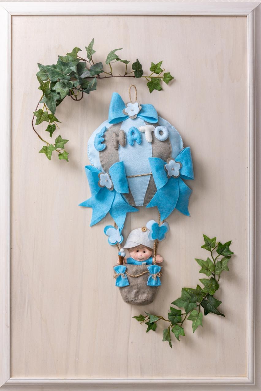 Fiocco nascita mongolfiera con bimbo/a Gentile Baby Couture 07