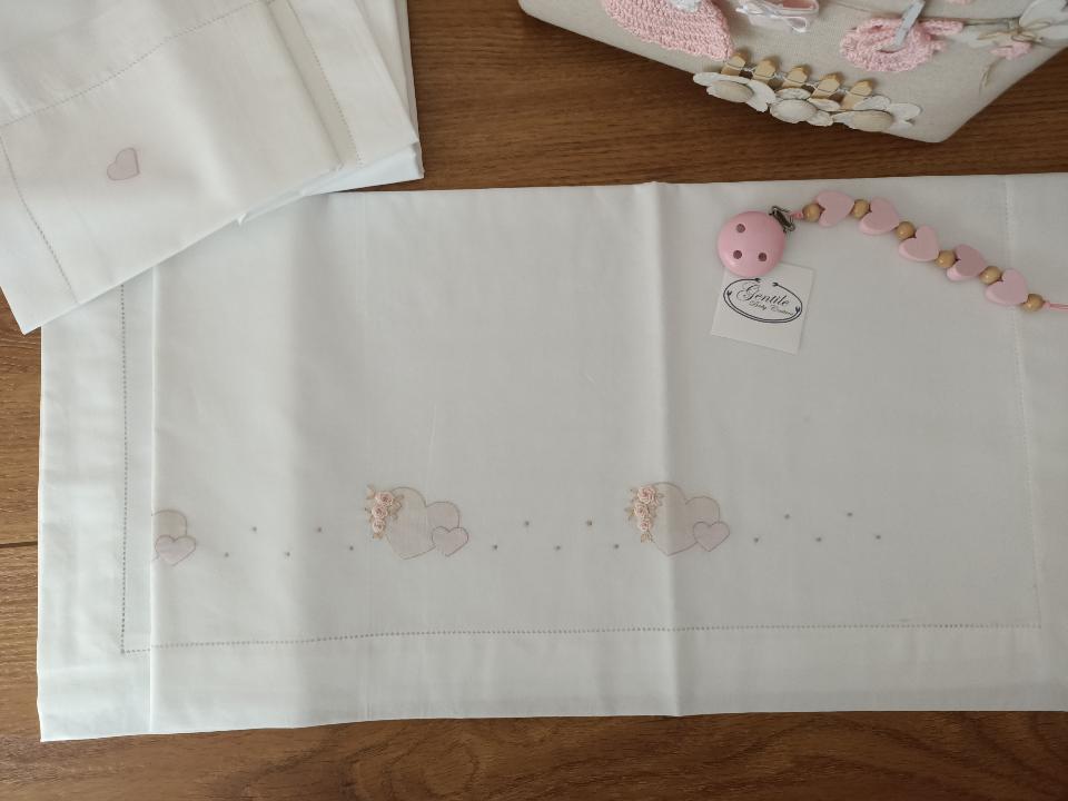 Lenzuolino per carrozzina ORSETTI ricamato a mano Gentile Baby Couture Con merletto in cotone