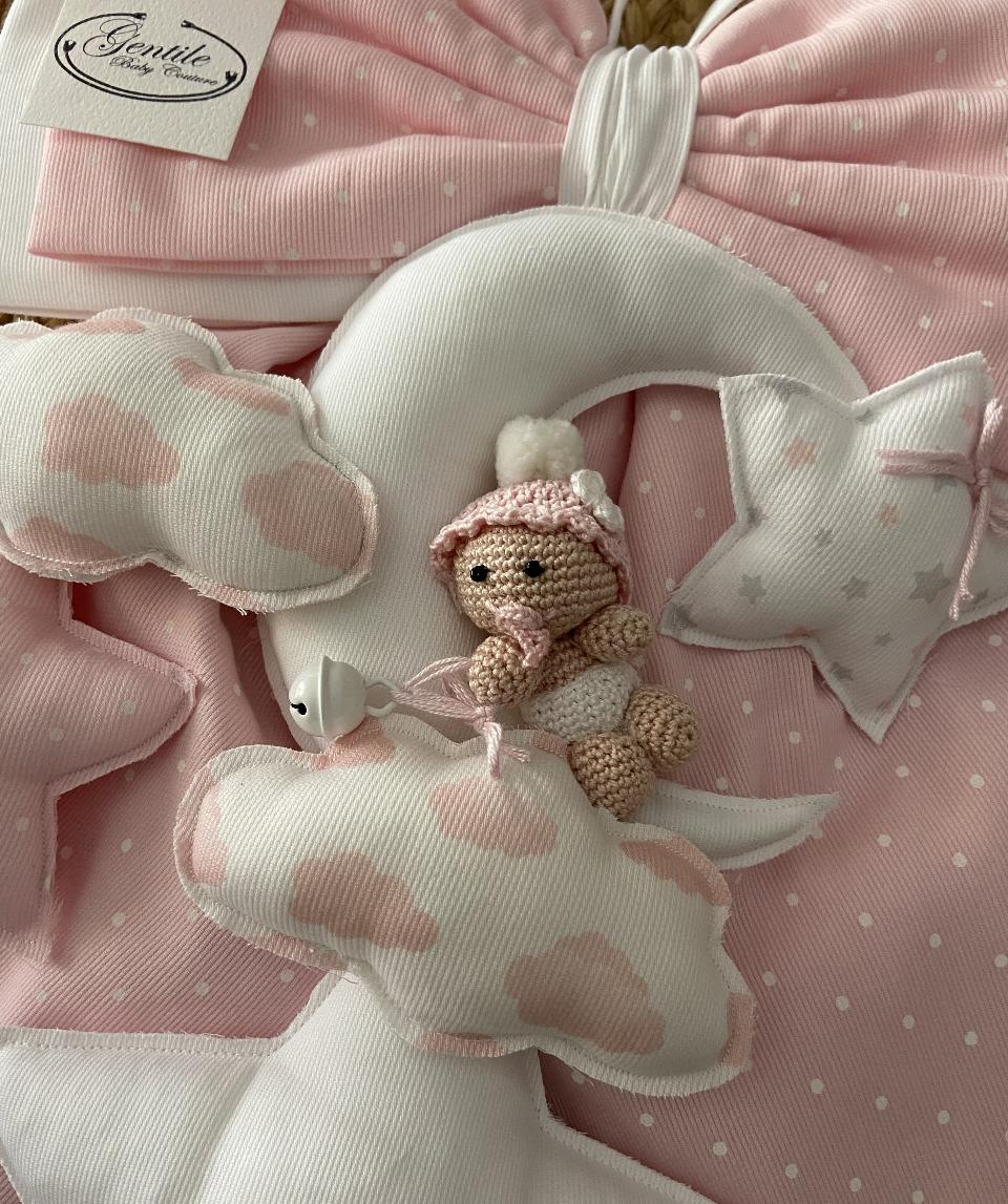 Fiocco nascita Luna con bebè uncinetto Gentile Baby Couture 26 M/F