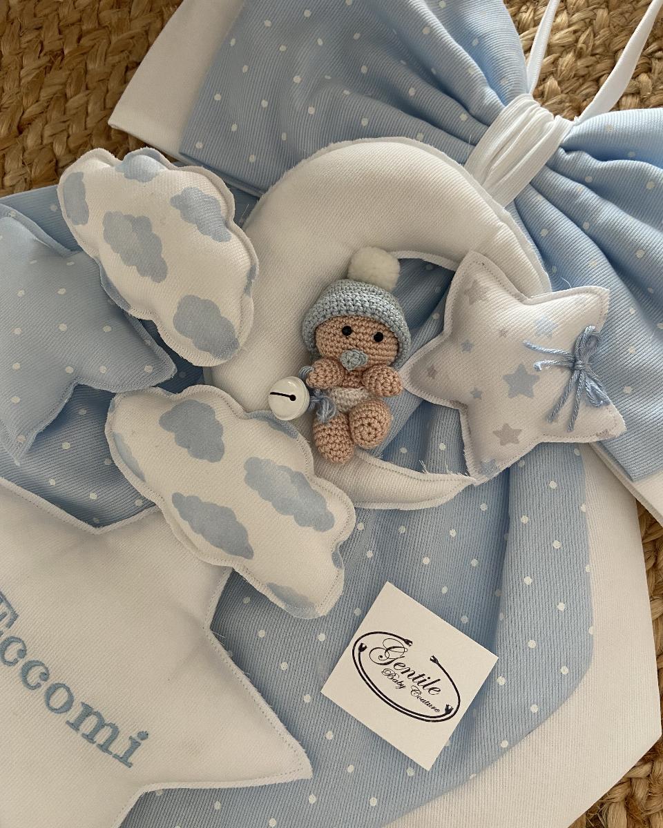 Fiocco nascita Luna con bebè uncinetto Gentile Baby Couture 26 M/F