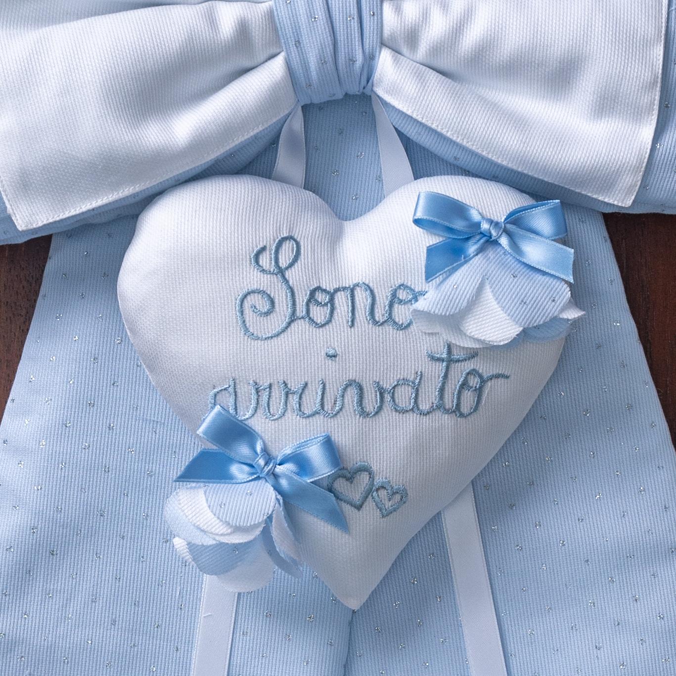 Fiocco nascita Lurex con cuori e fiori in tessuto Gentile Baby Couture 21