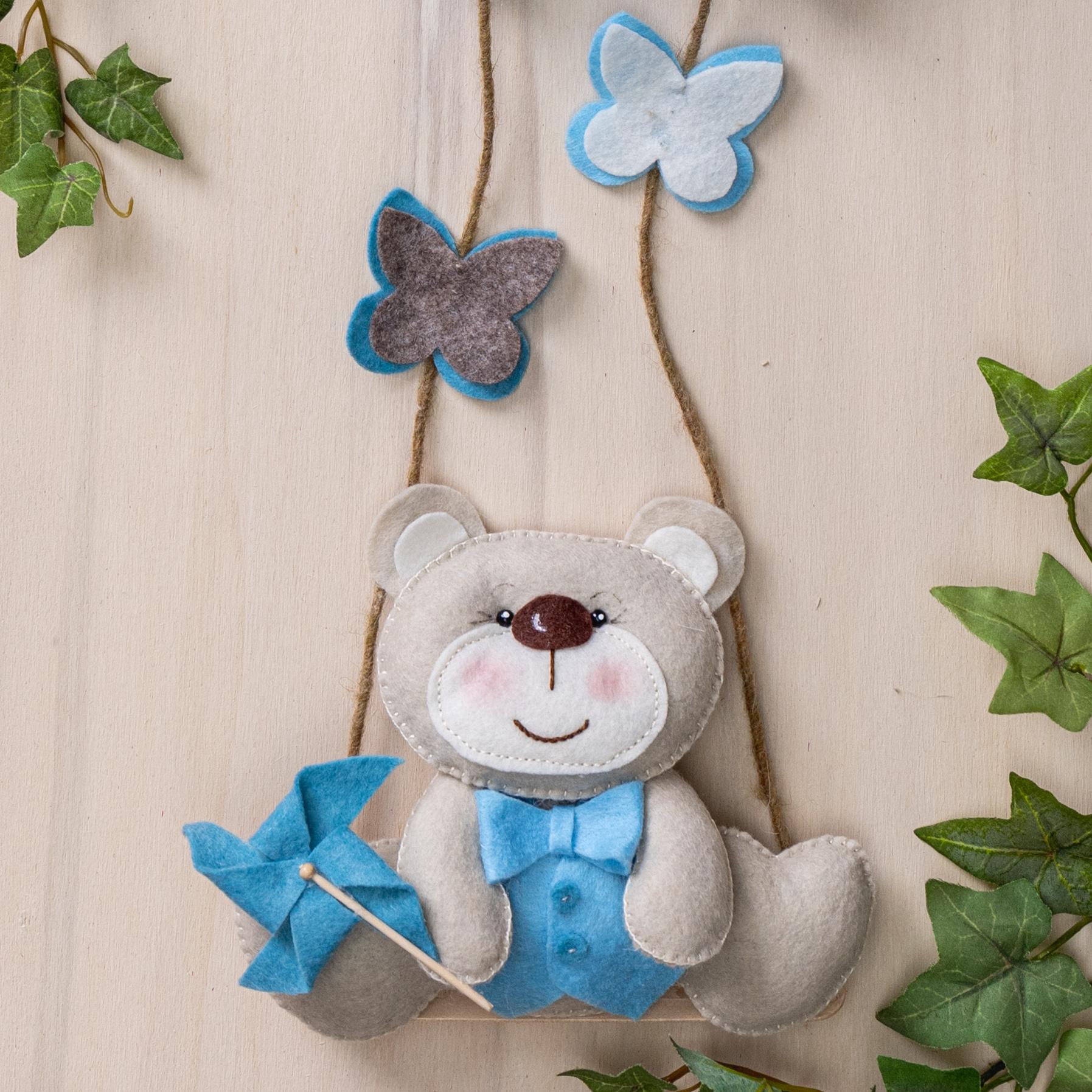 Fiocco nascita in pannolenci con palloncini e orso Gentile Baby Couture 05