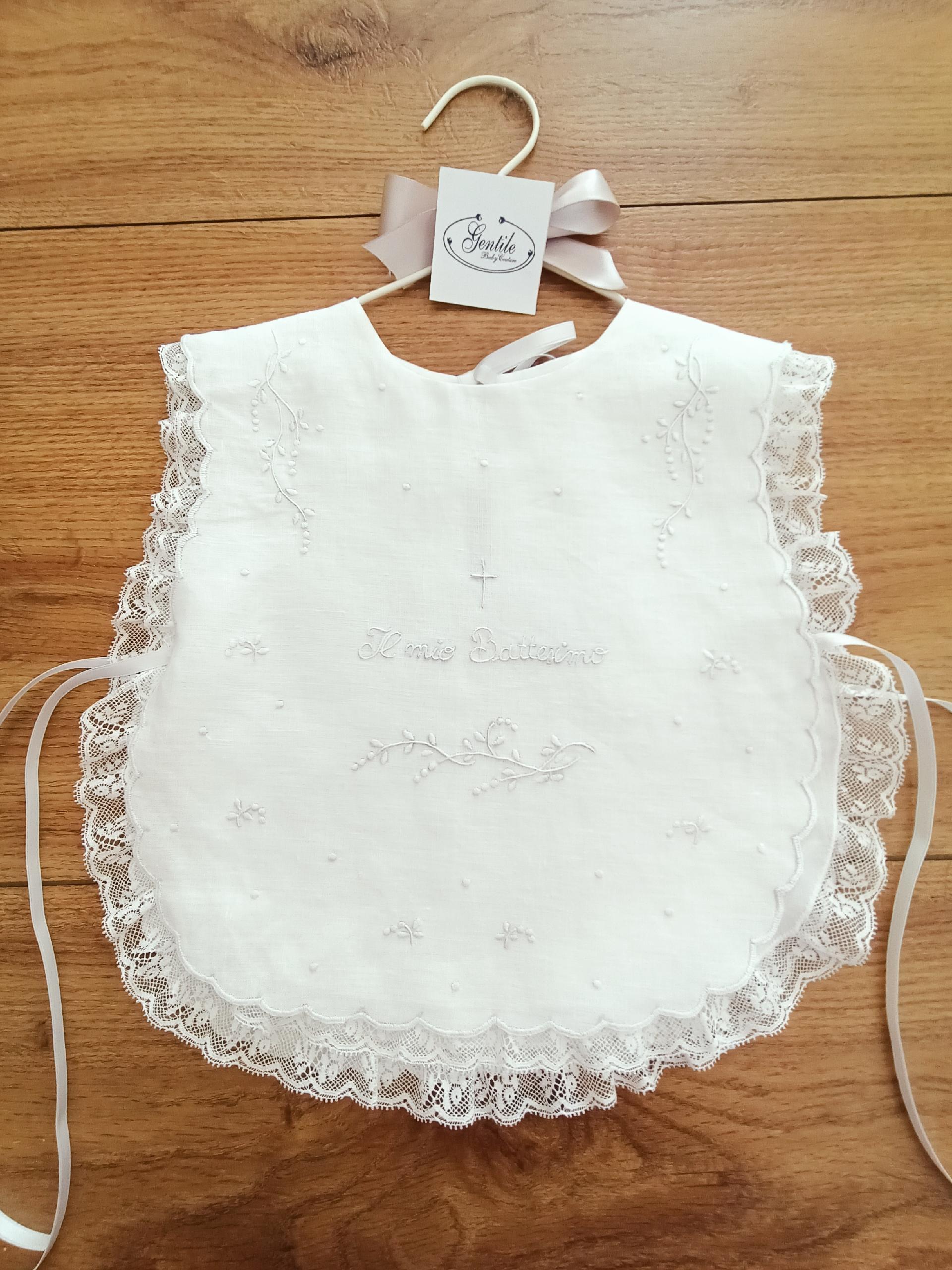 Camice/Bavetta battesimale in puro lino Gentile Baby Couture Ricamato a mano