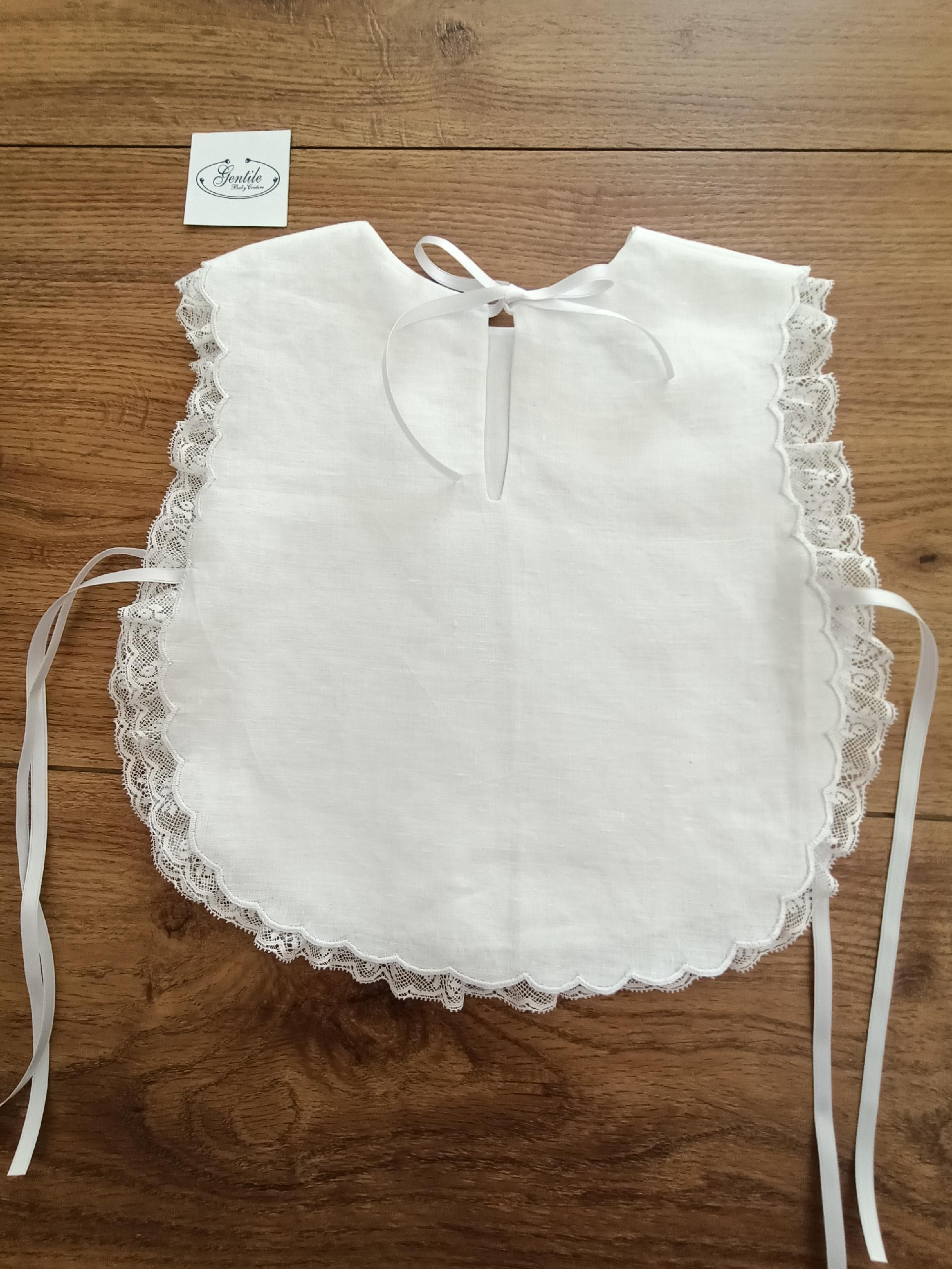 Camice/Bavetta battesimale in puro lino Gentile Baby Couture Ricamato a mano