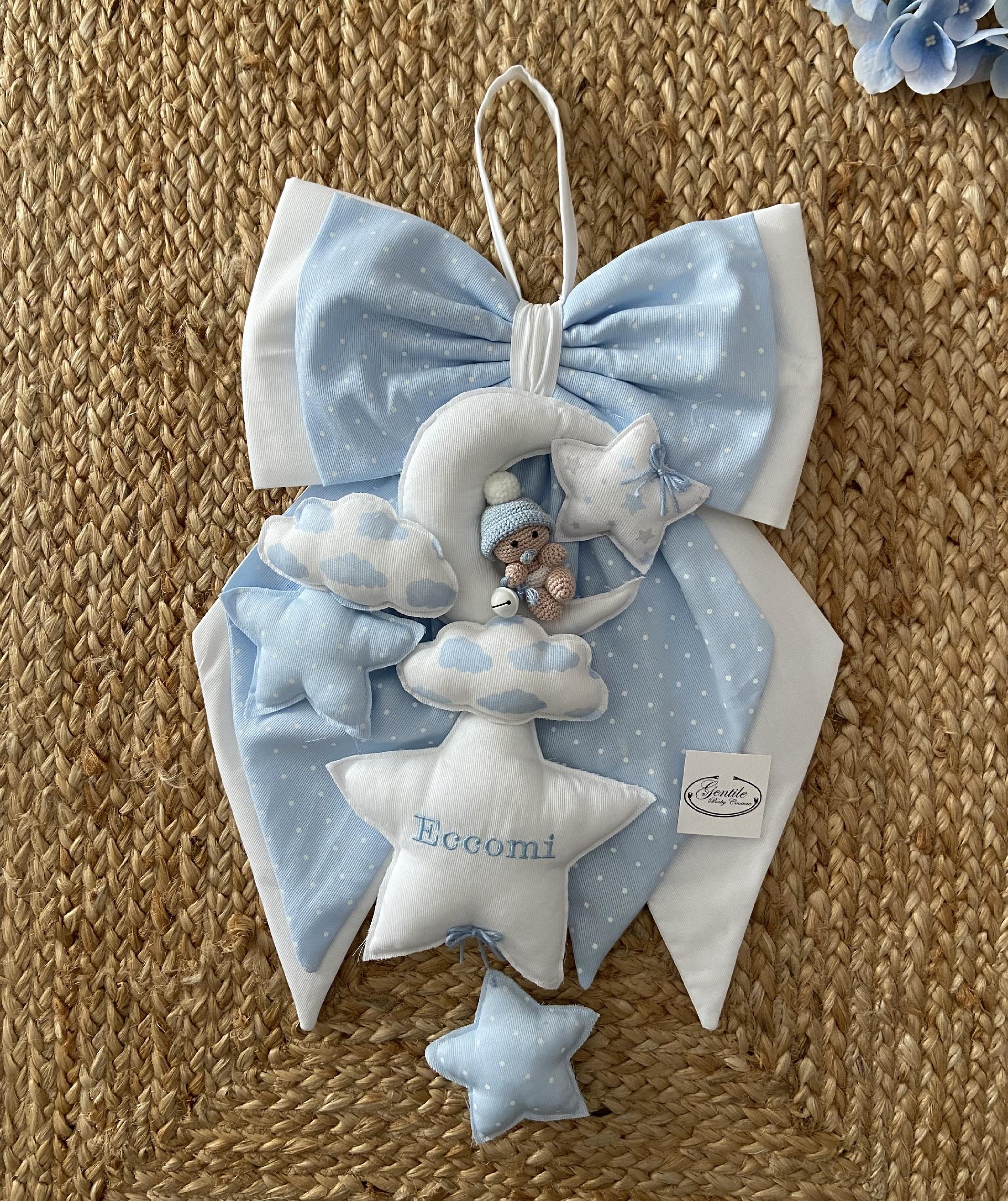 Fiocco nascita Luna con bebè uncinetto Gentile Baby Couture 26 M/F