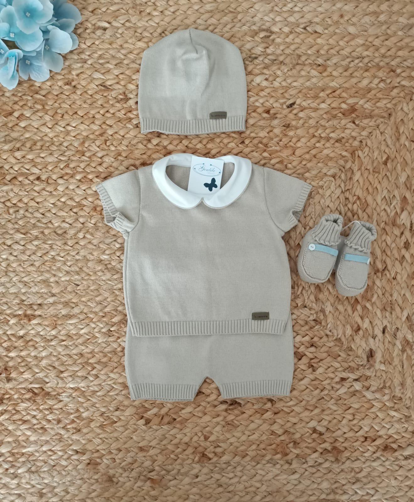 Completo 2 pezzi con cappellino e babbucce in filo di puro cotone Corda taglia 3 mesi Le Coconne Corto