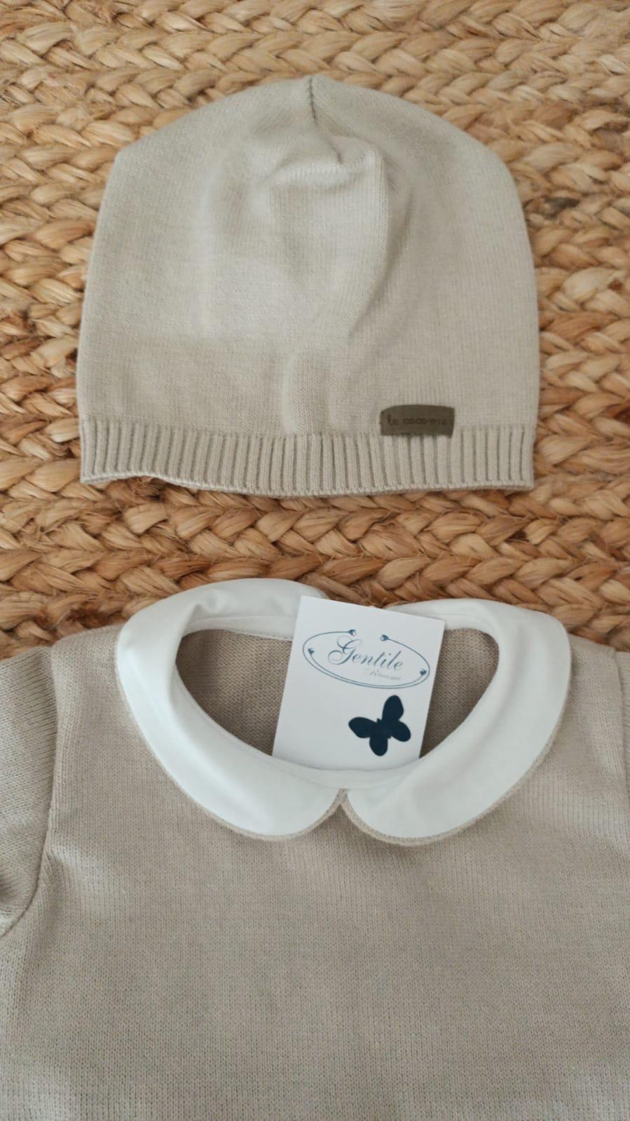 Completo 2 pezzi con cappellino e babbucce in filo di puro cotone Corda taglia 3 mesi Le Coconne Corto