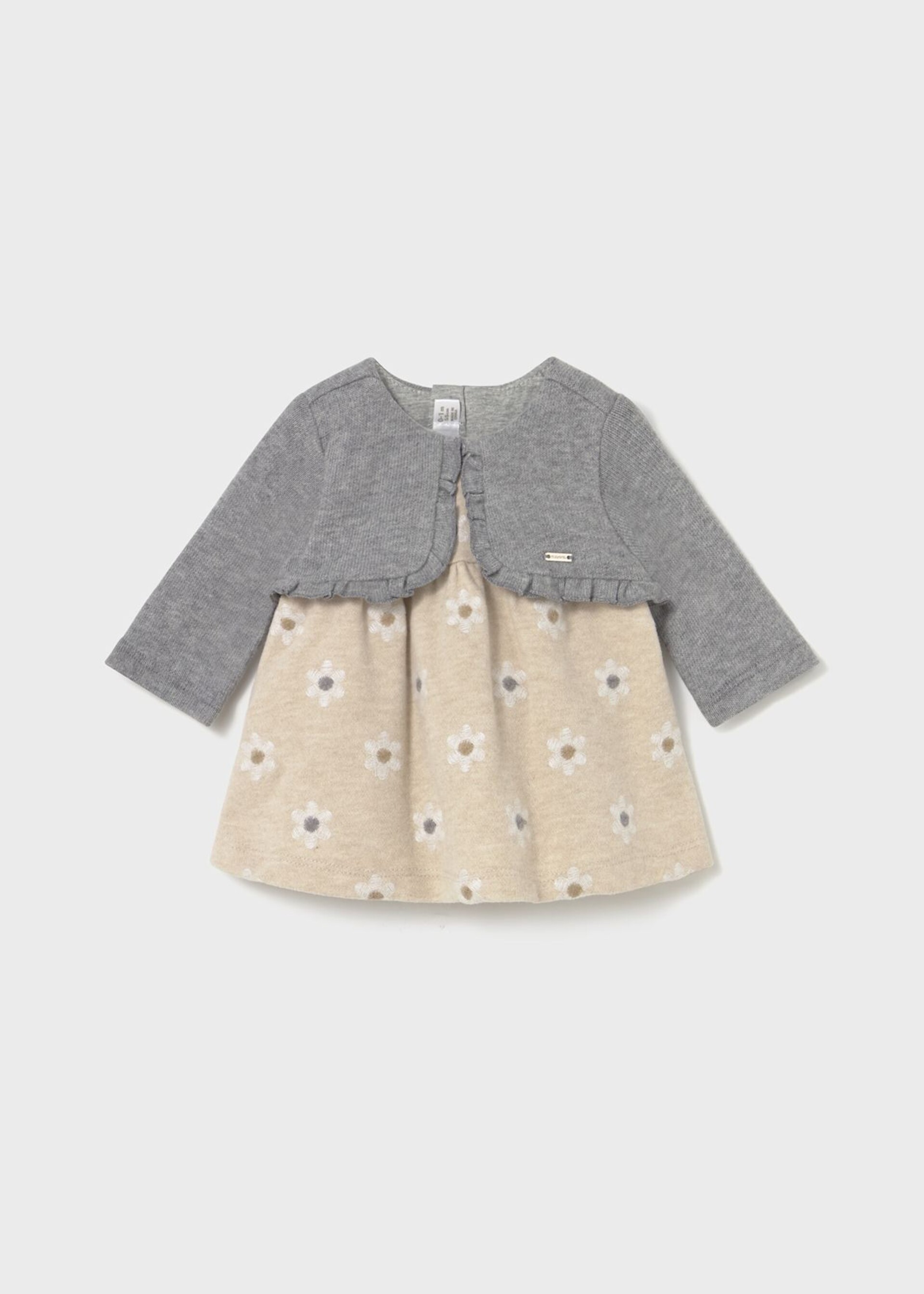 Vestito in caldo cotone con cardigan integrato Grigio / Beige Mayoral