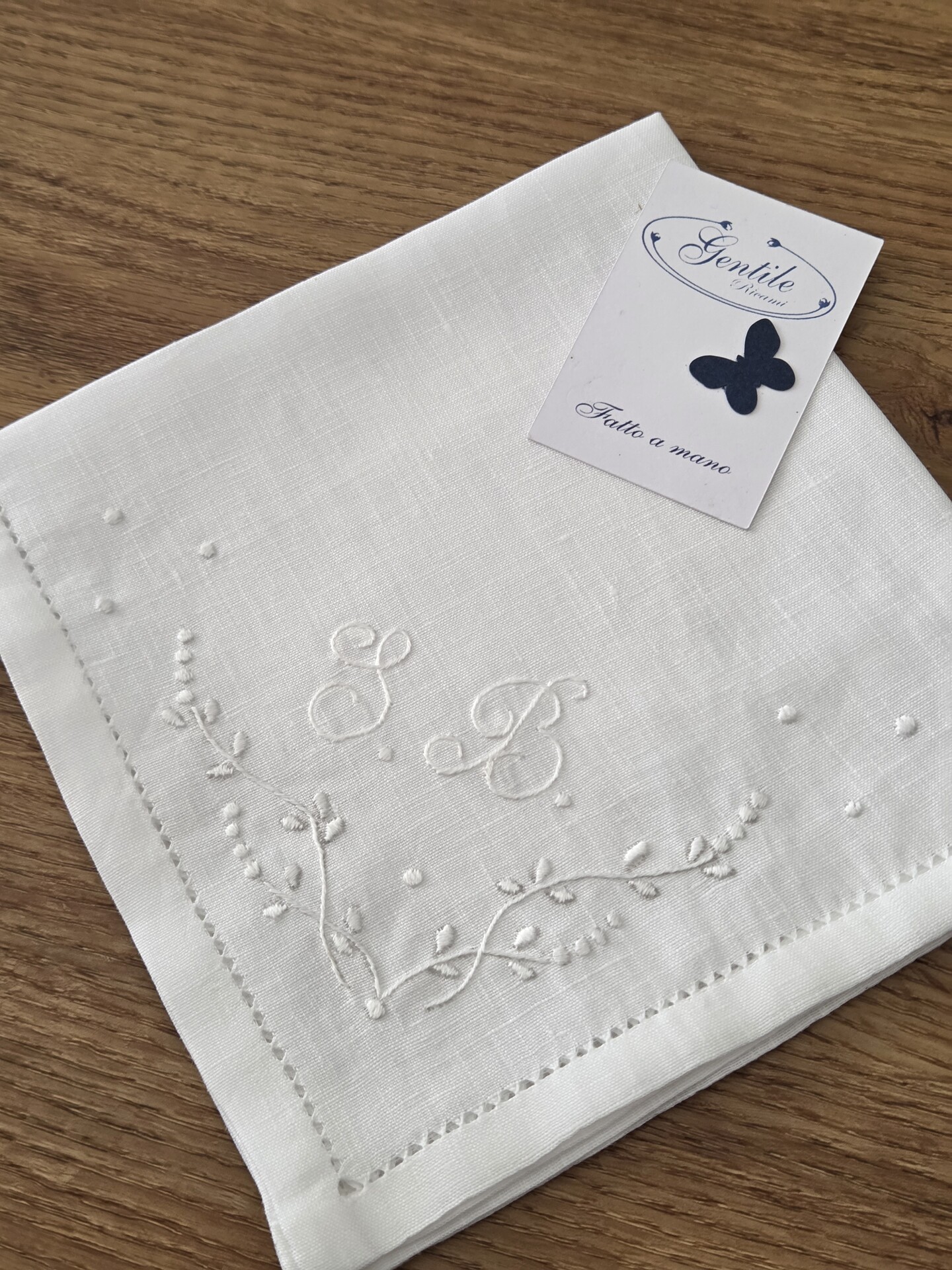 Fazzoletto Il mio Battesimo in puro lino Gentile Baby Couture Con orlo a giorno
