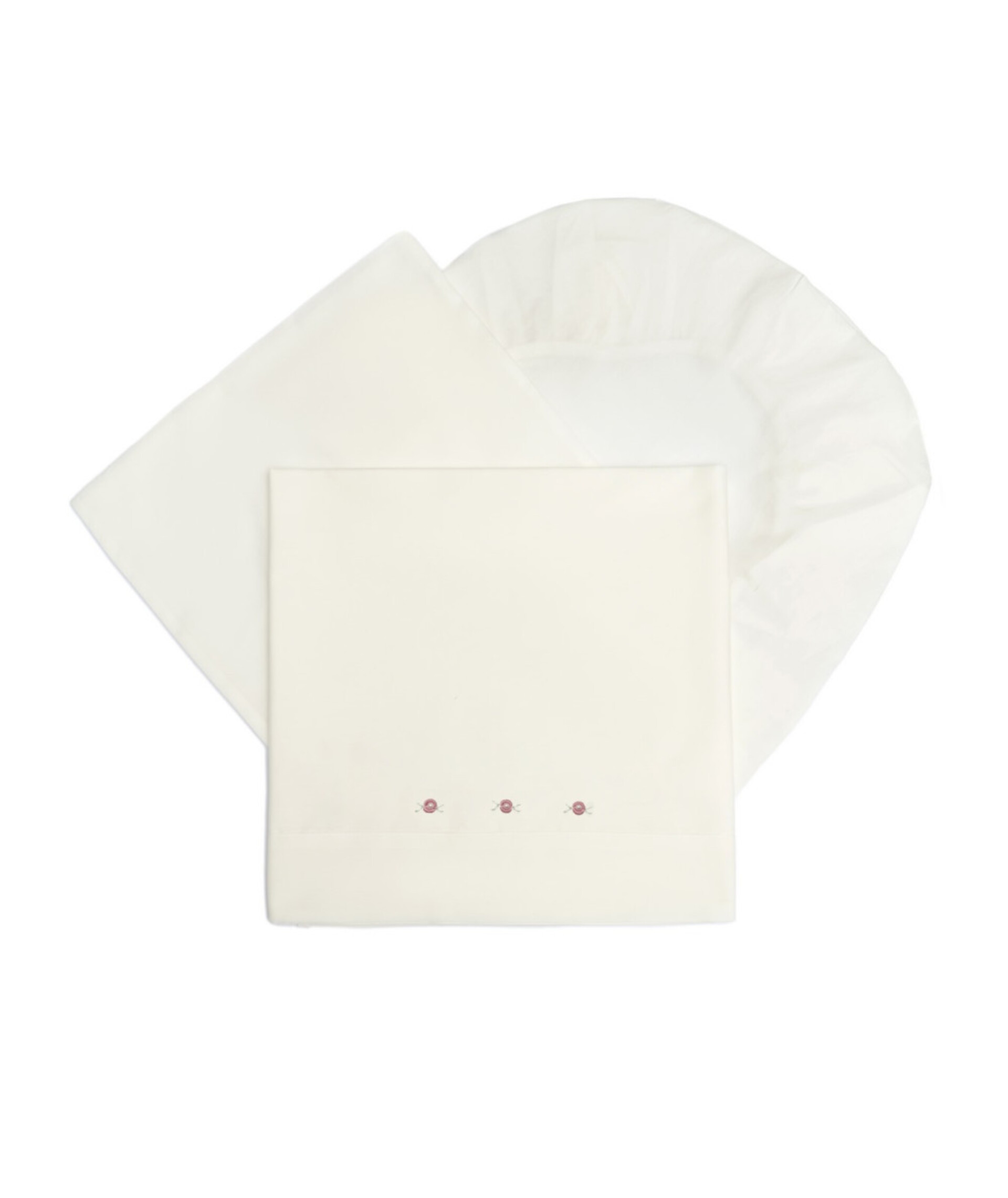 Set lenzuolino 3 pezzi per carrozzina in puro cotone Bianco Latte / Rosa Barcellino