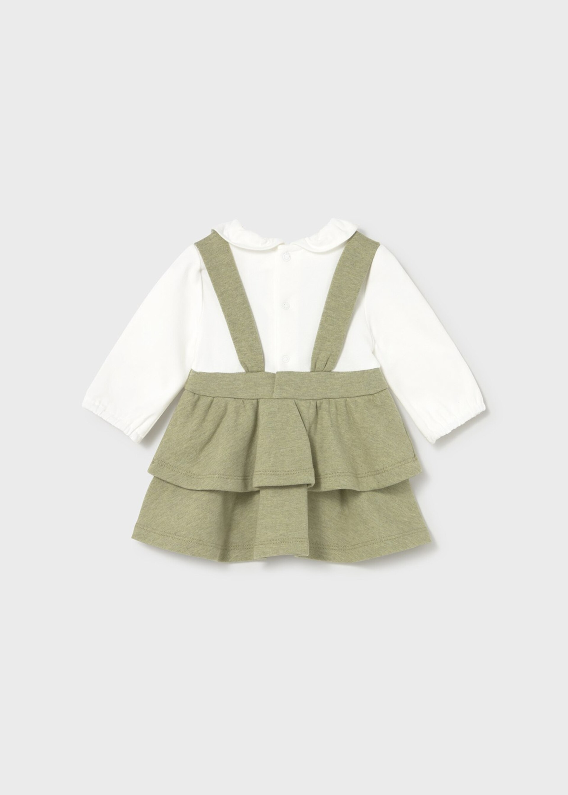 Vestito in caldo cotone con salopette integrata Bianco / Verde Mayoral