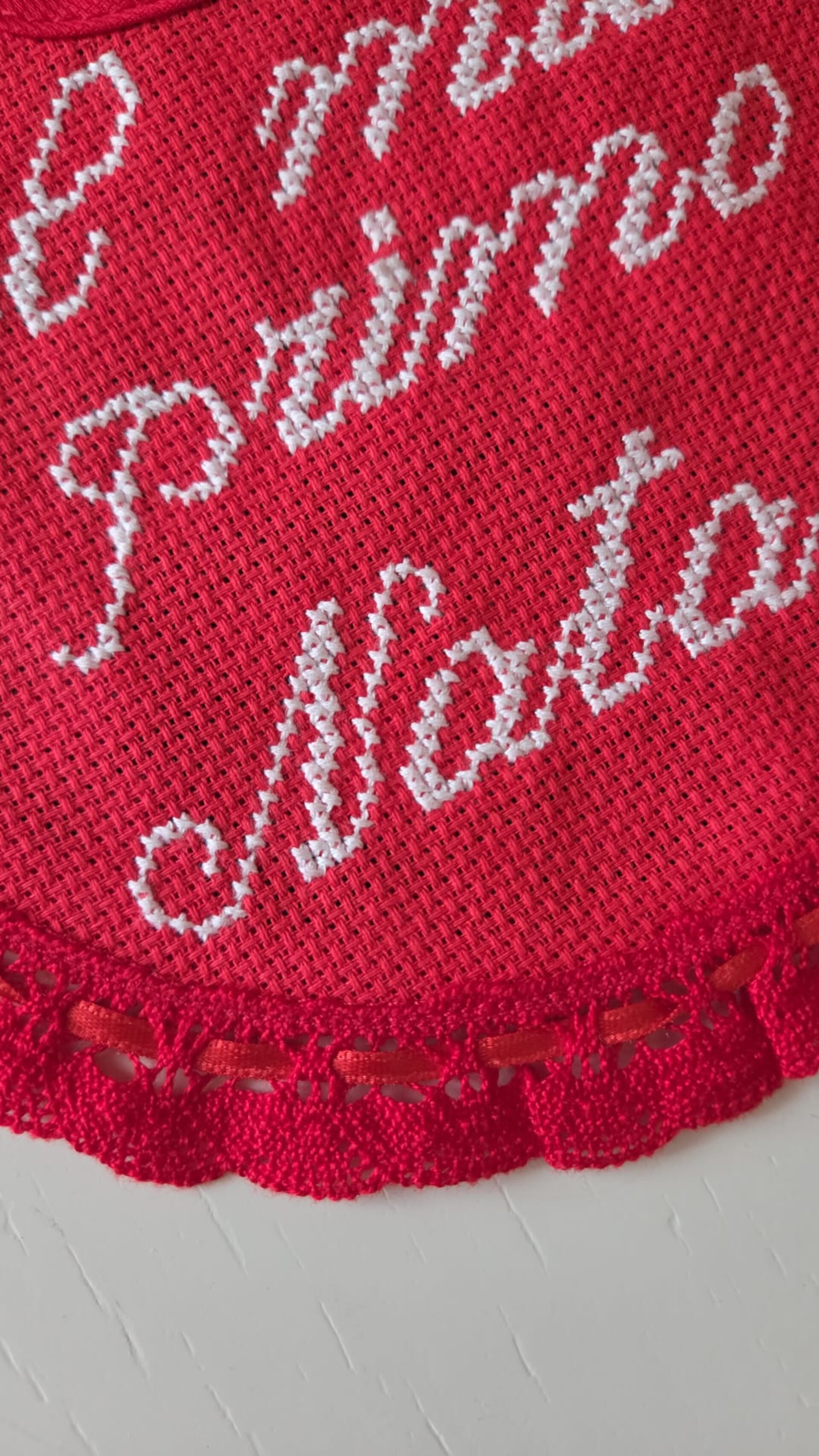 Bavetta natalizia in puro cotone Rossa Stafil Il mio primo Natale