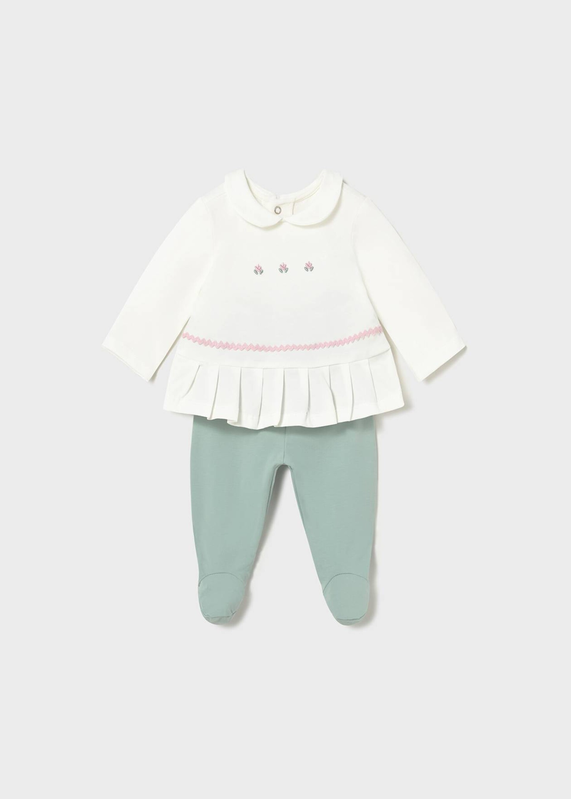 Completo 2 pezzi in jersey di cotone Bianco / Verde Acqua Mayoral