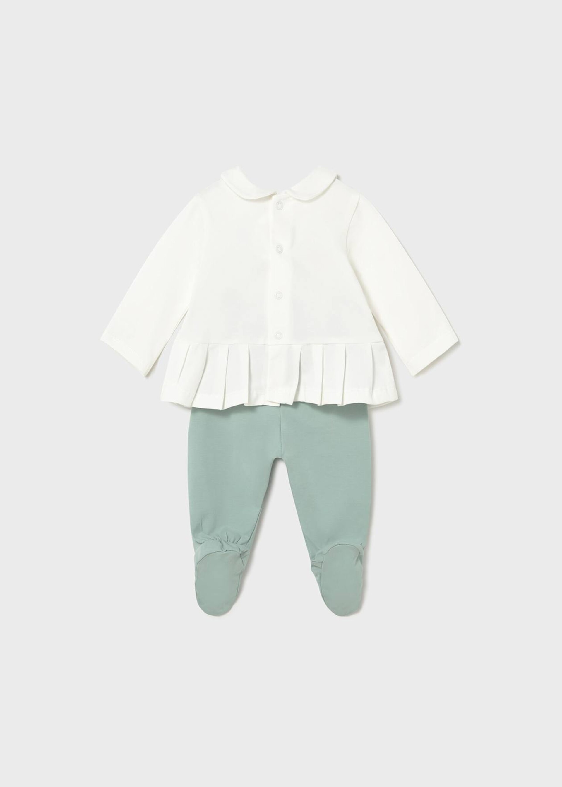 Completo 2 pezzi in jersey di cotone Bianco / Verde Acqua Mayoral