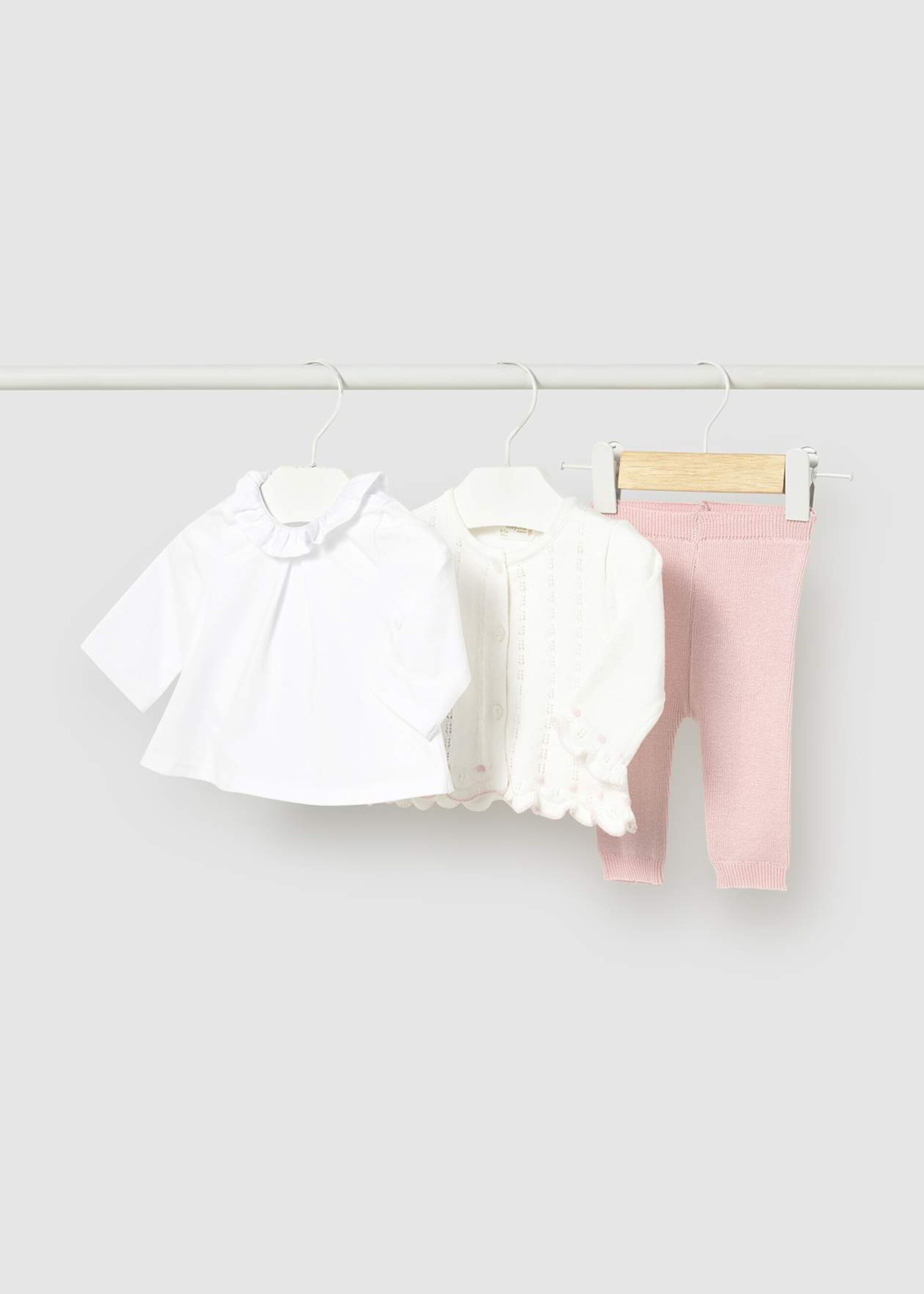 Completo 3 pezzi in cotone Rosa / Panna Mayoral