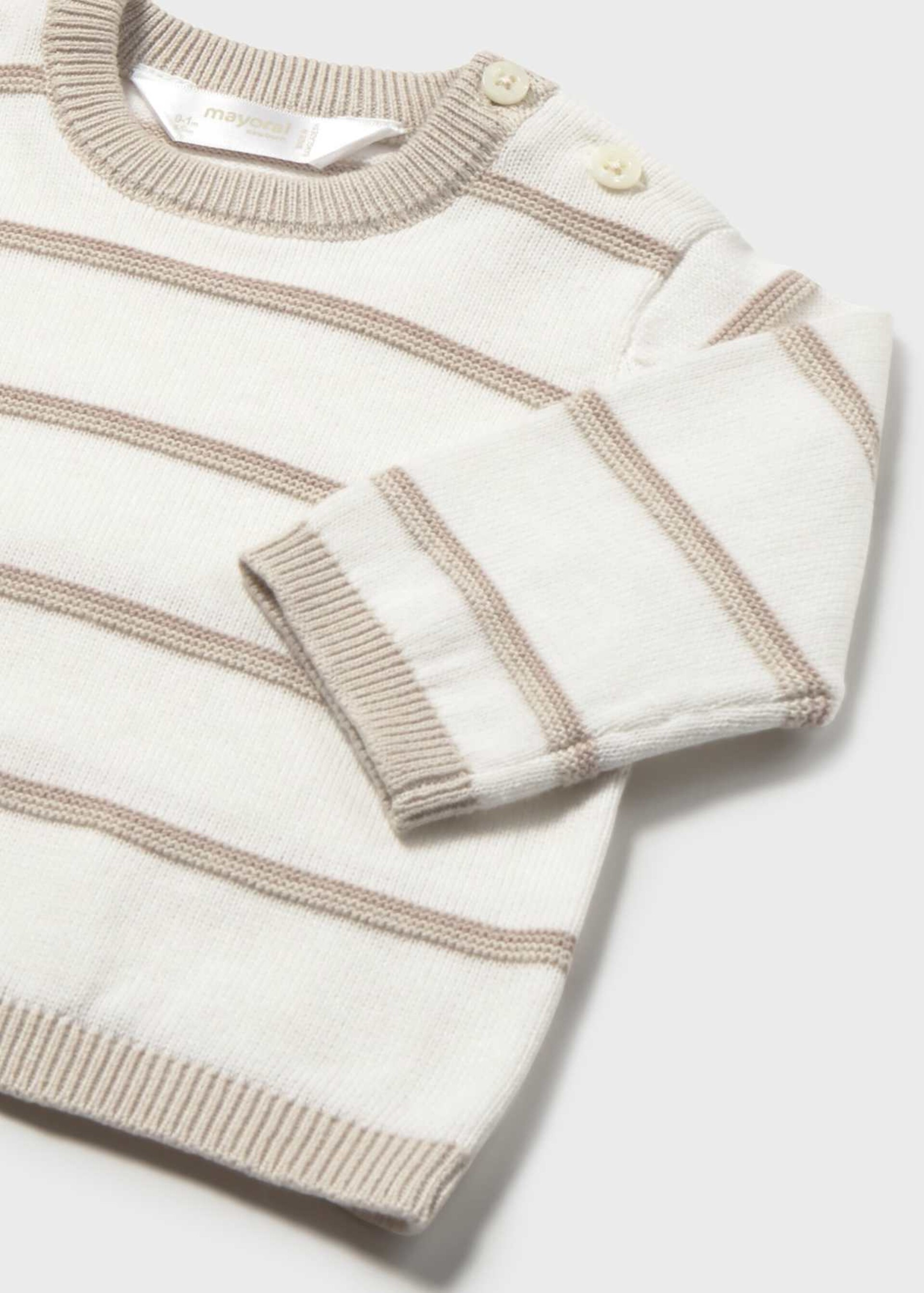 Maglione neonato a righe in puro cotone Bianco / Tortora Mayoral