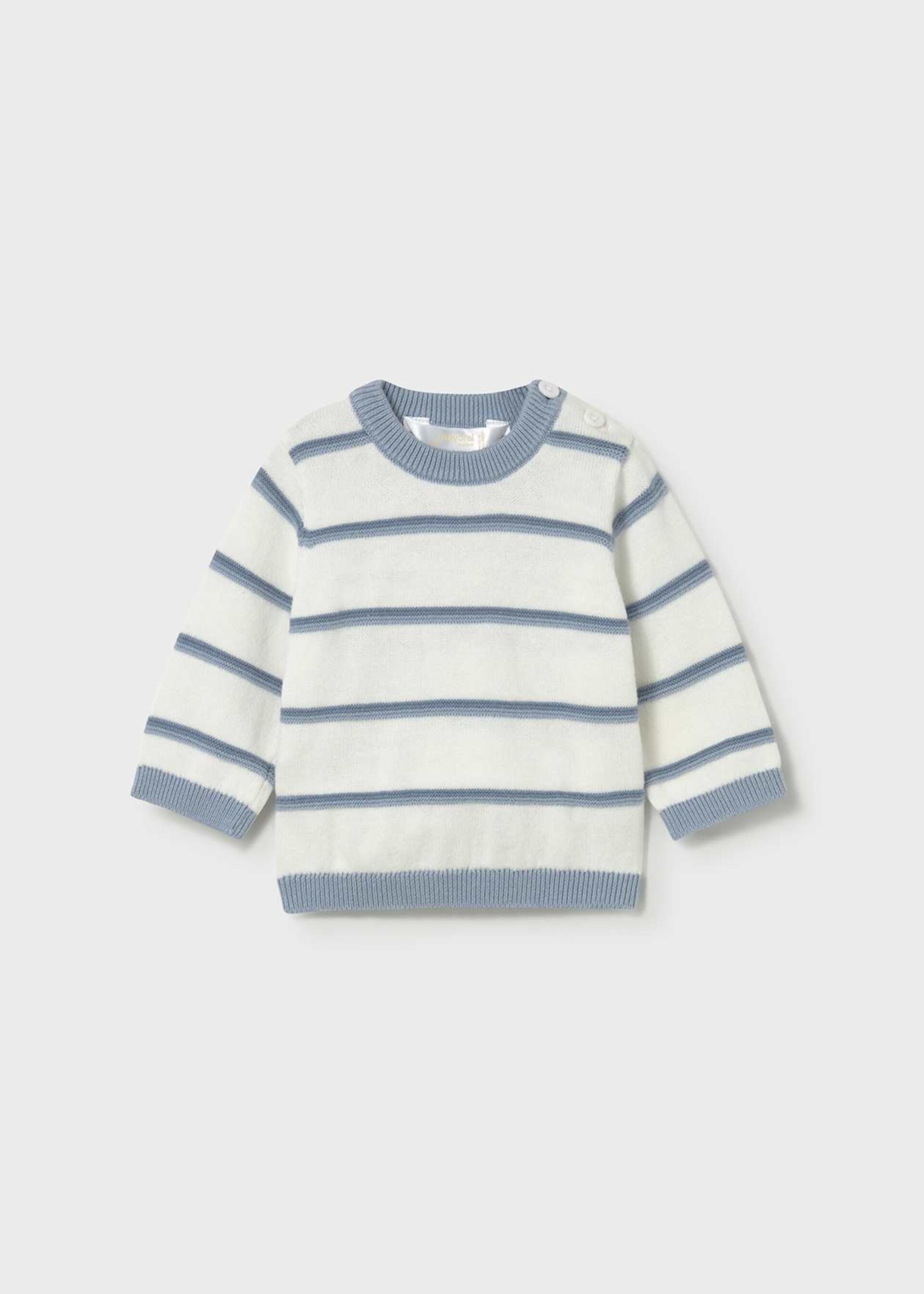 Maglione neonato a righe in puro cotone Bianco / Azzurro Mayoral