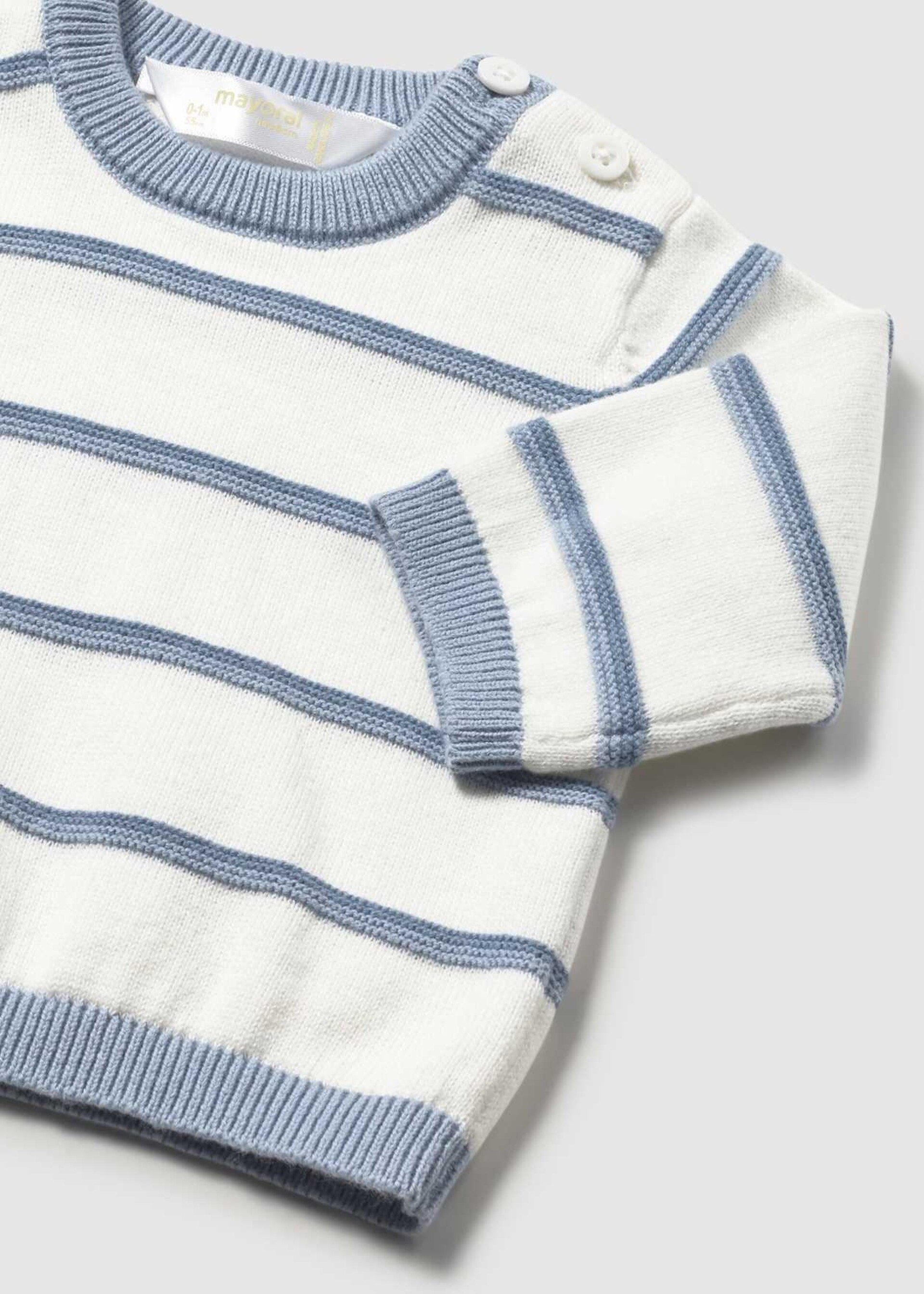 Maglione neonato a righe in puro cotone Bianco / Azzurro Mayoral