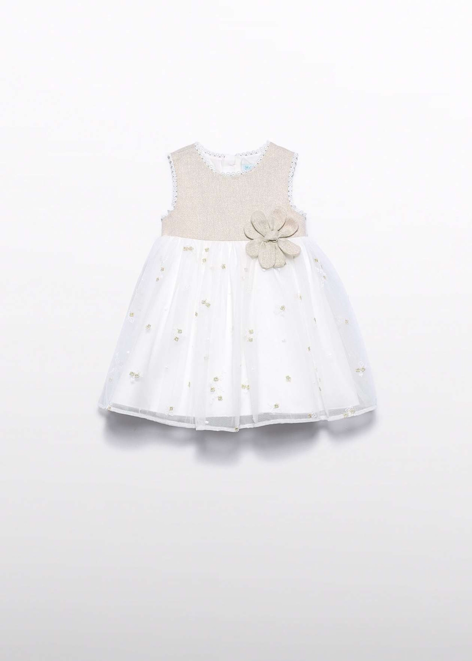 Abito elegante in lino e tulle ricamato Champagne Abel e Lula