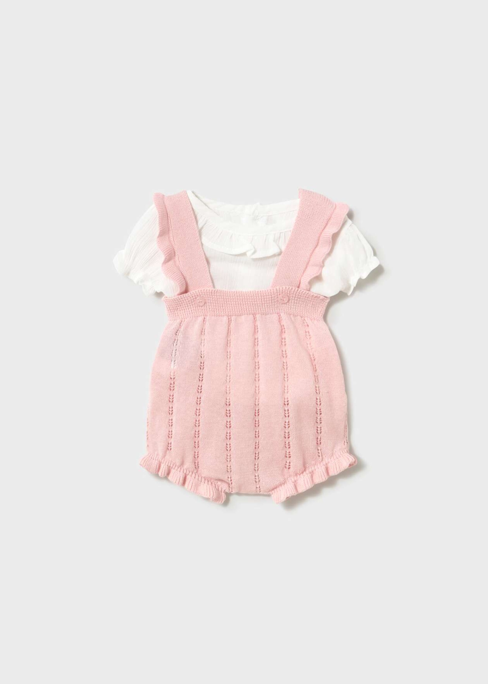 Salopette 2 pezzi in puro cotone Rosa / Bianco Mayoral