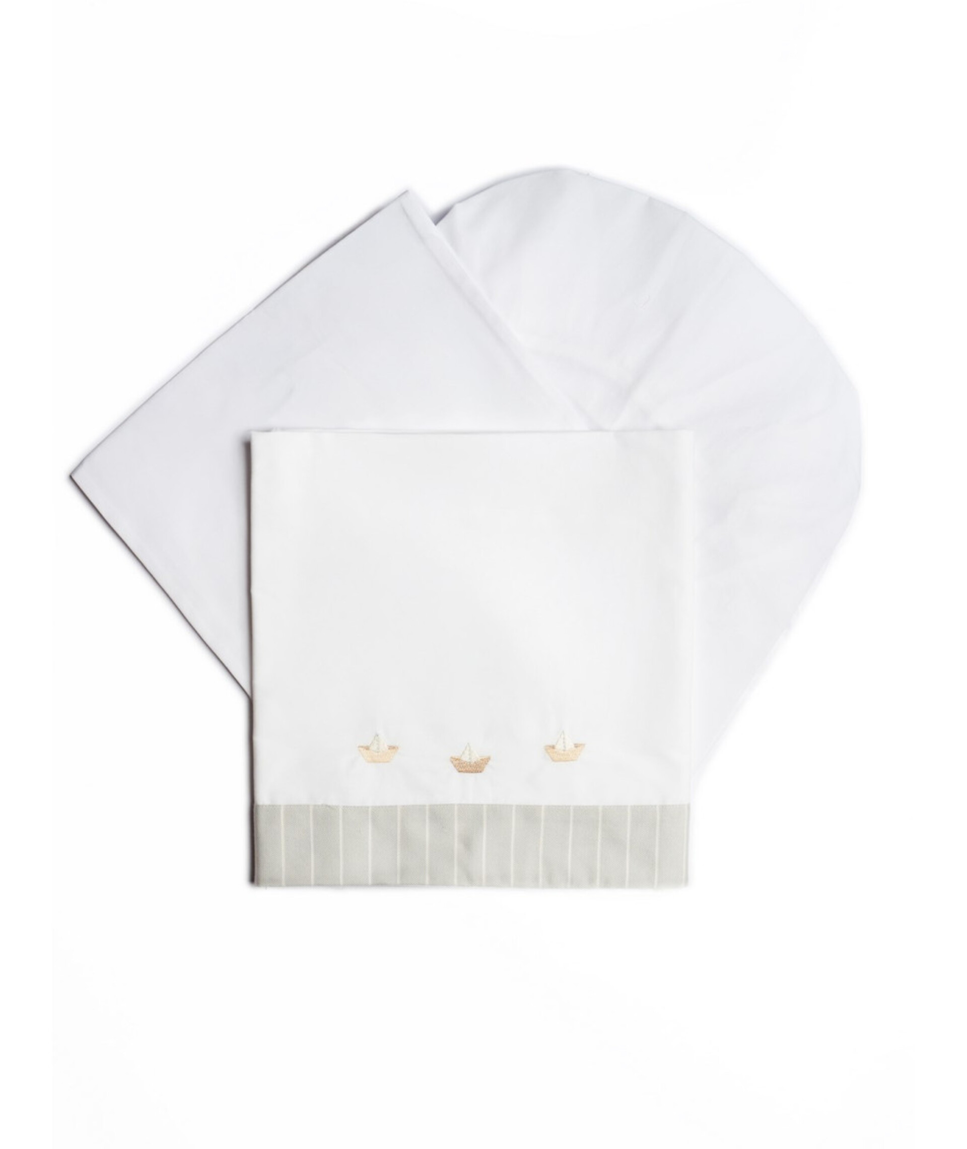 Set lenzuolino 3 pezzi per carrozzina in puro cotone Bianco / Cielo / Beige Barcellino