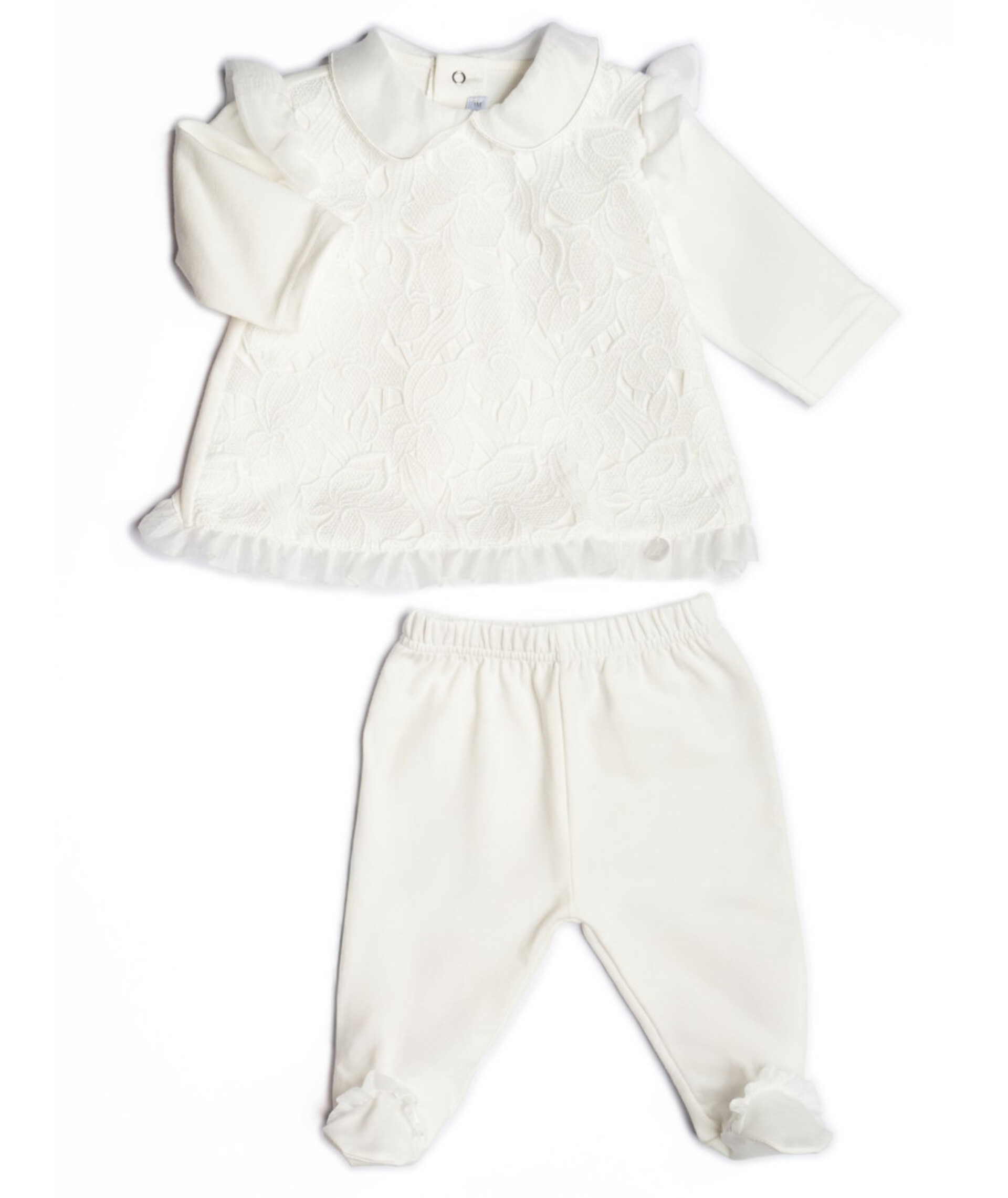 Completo 2 pezzi in jersey di cotone con pizzo Bianco Barcellino
