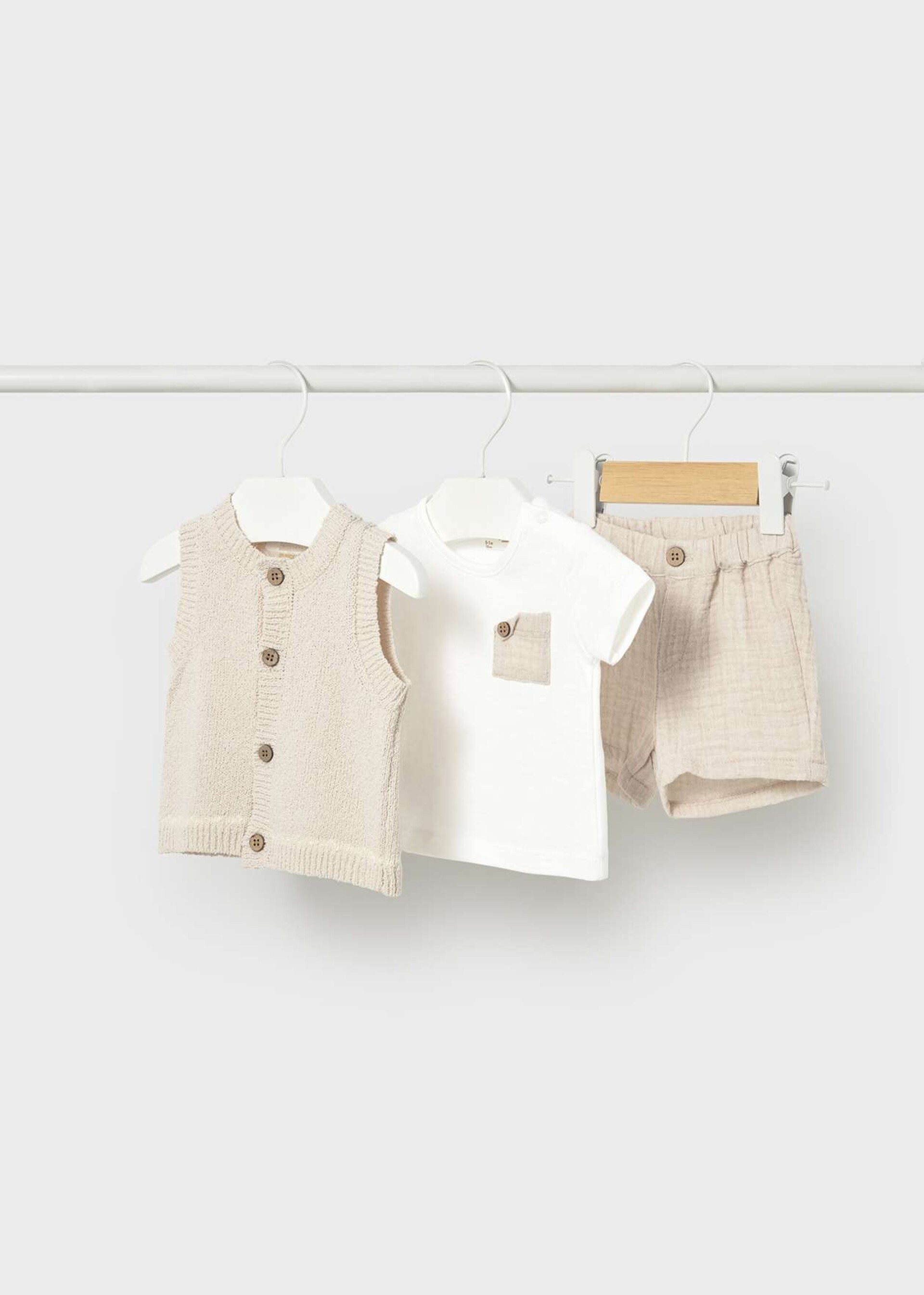 Completo 3 pezzi in cotone Beige / Bianco Mayoral