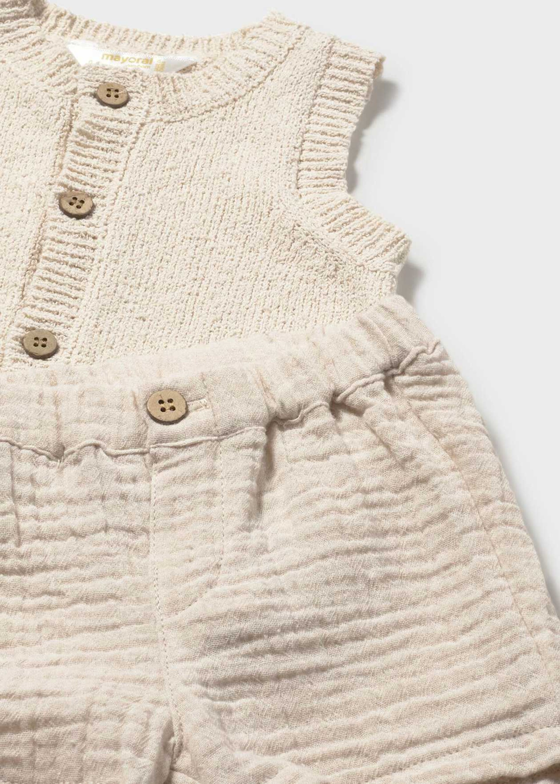 Completo 3 pezzi in cotone Beige / Bianco Mayoral