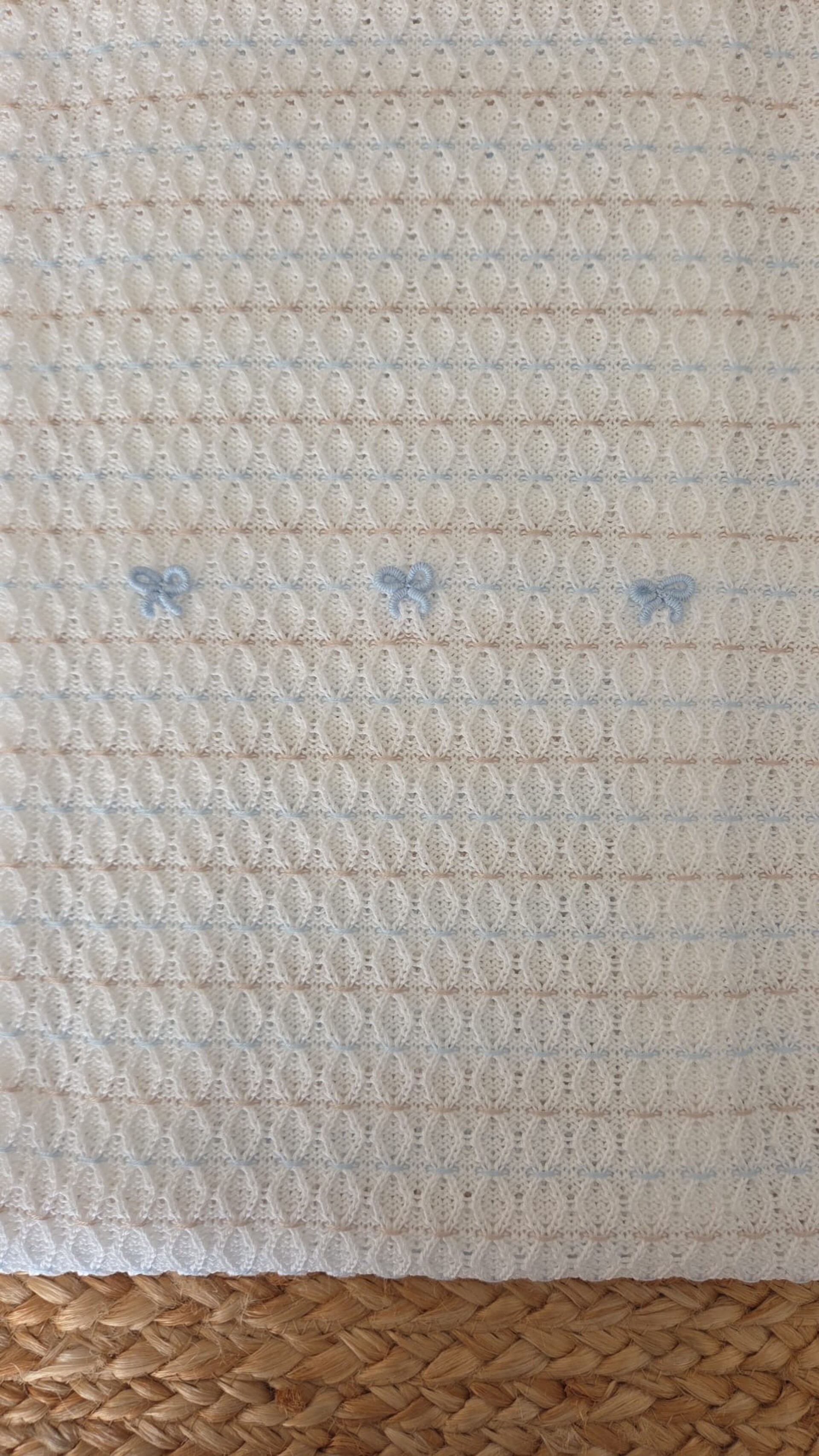 Copertina per carrozzina in filo di puro cotone Bianco / Cielo Polvere / Noce Marlù