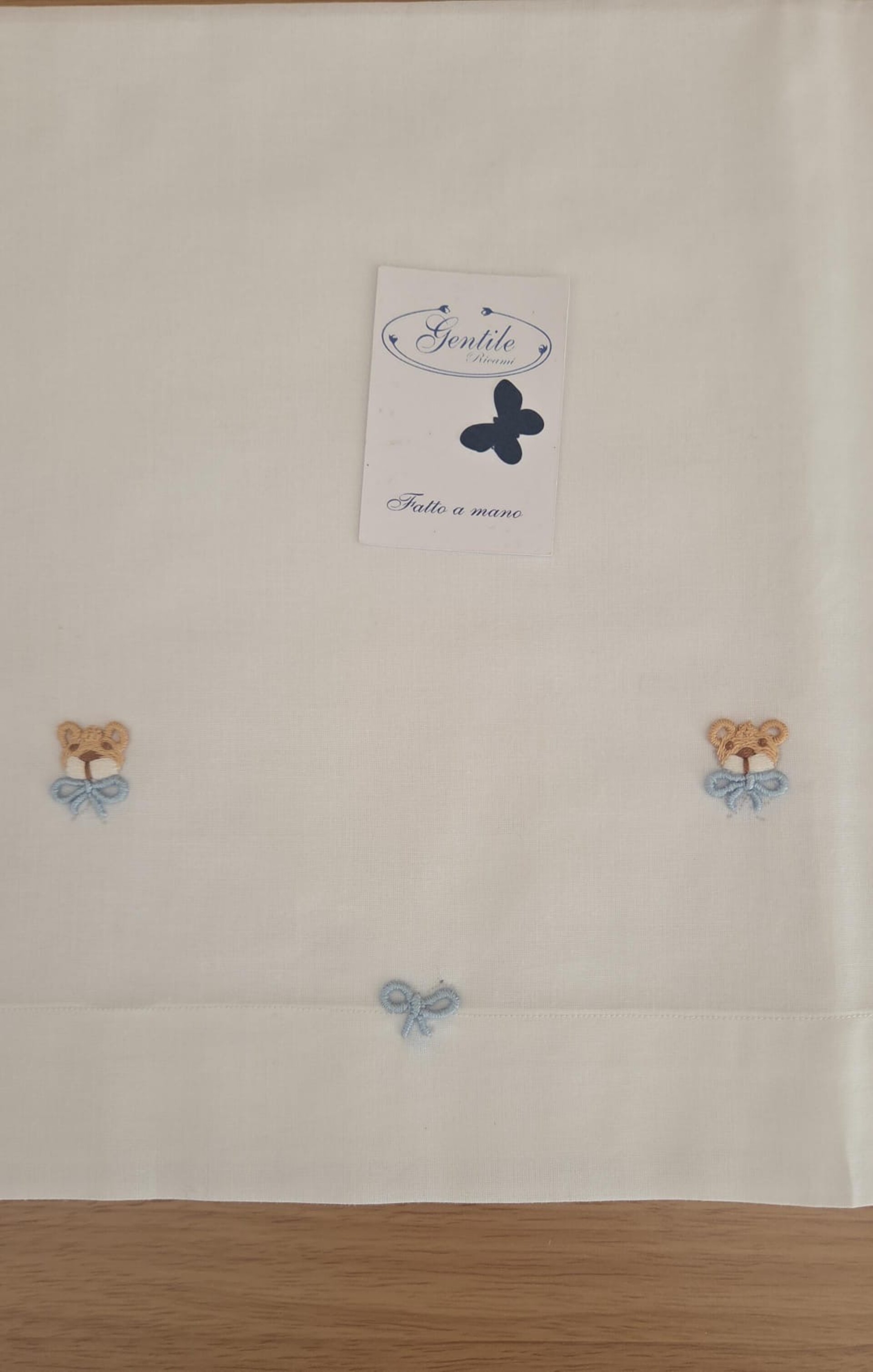 Set lenzuolino 3 pezzi per carrozzina con Orsetti Bianco / Cielo / Beige Gentile Baby Couture