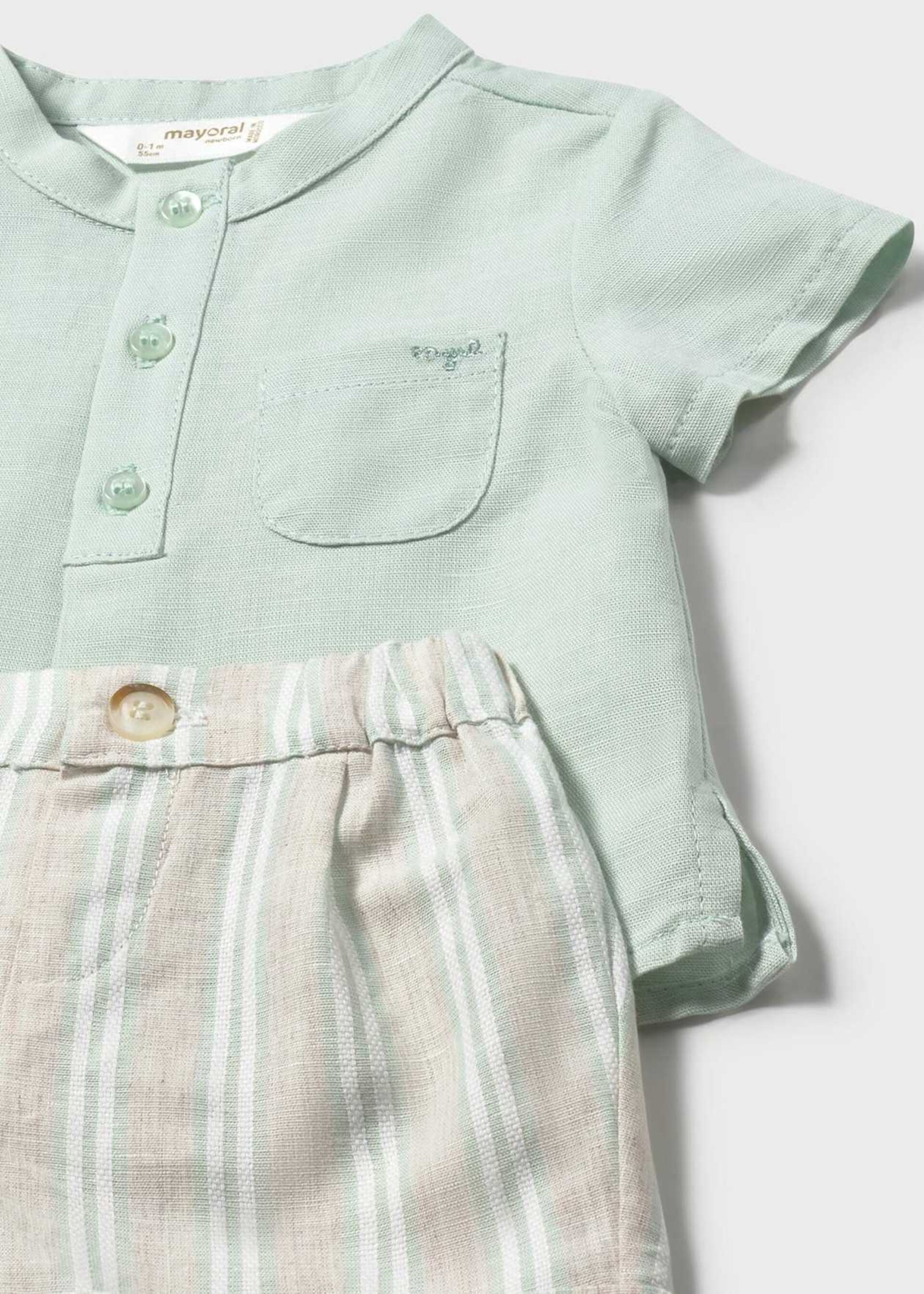 Completo elegante 2 pezzi in cotone e lino Verde / Beige Mayoral