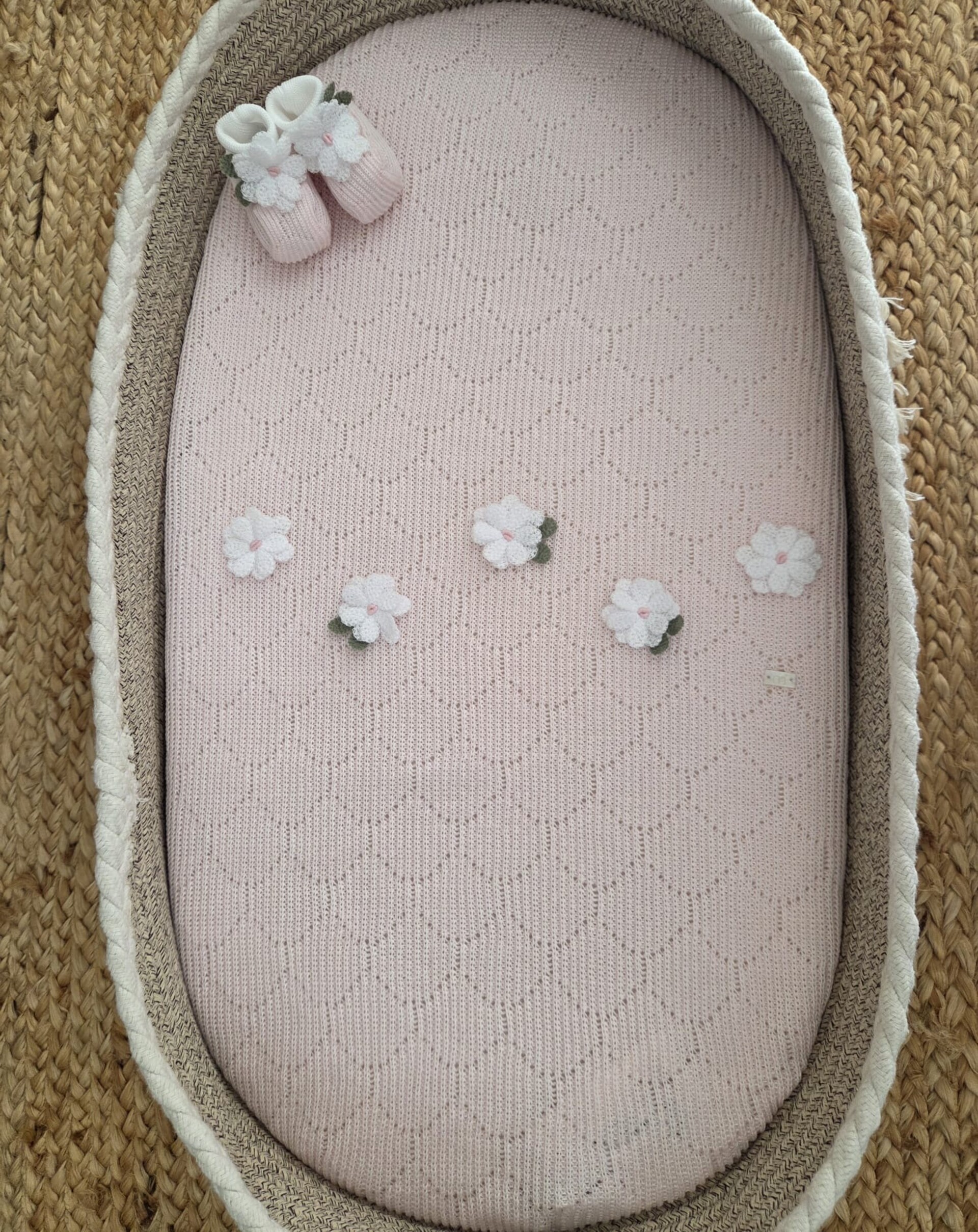 Copertina per carrozzina in filo di puro cotone Bianco / Rosa Stella Marlù