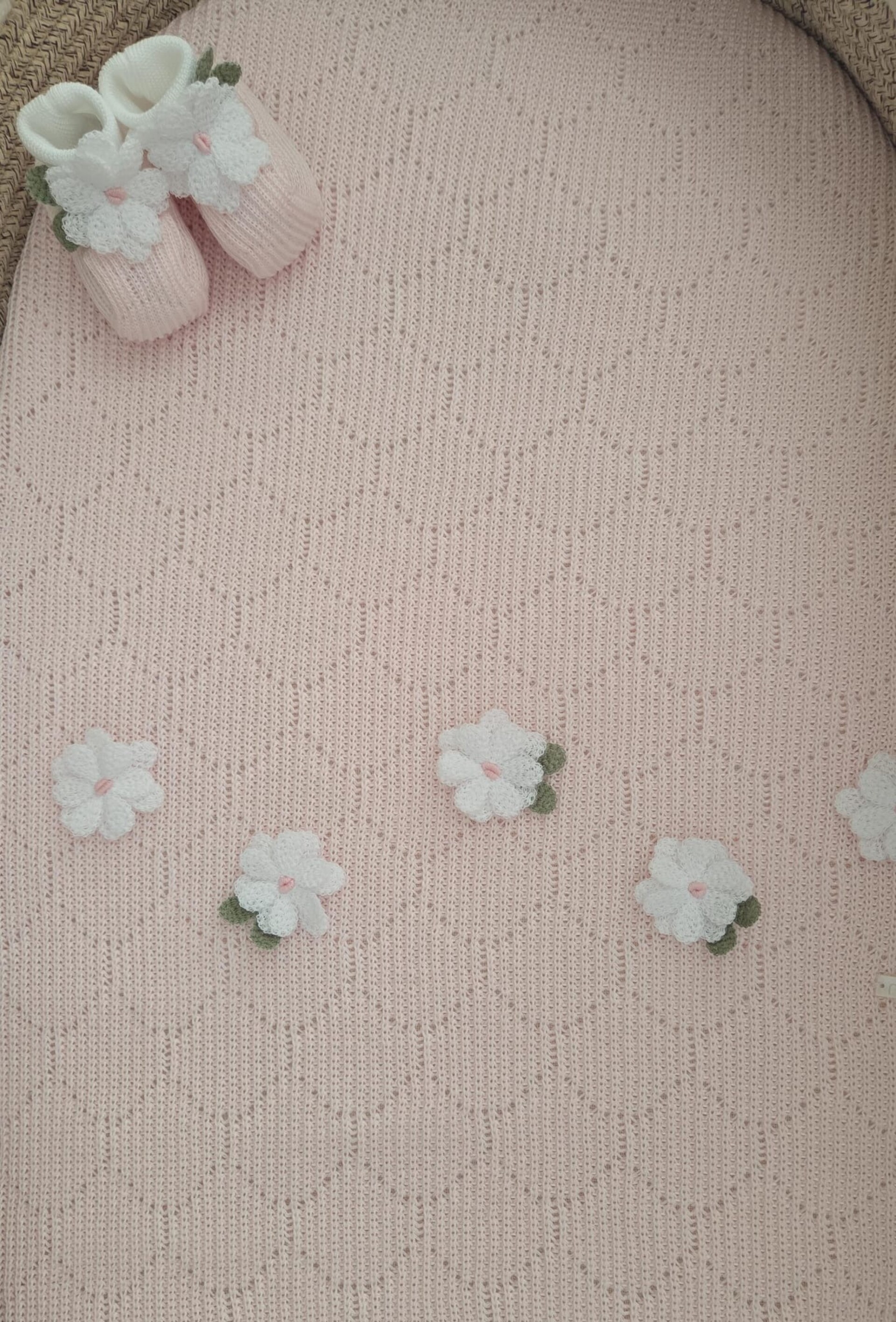 Copertina per carrozzina in filo di puro cotone Bianco / Rosa Stella Marlù