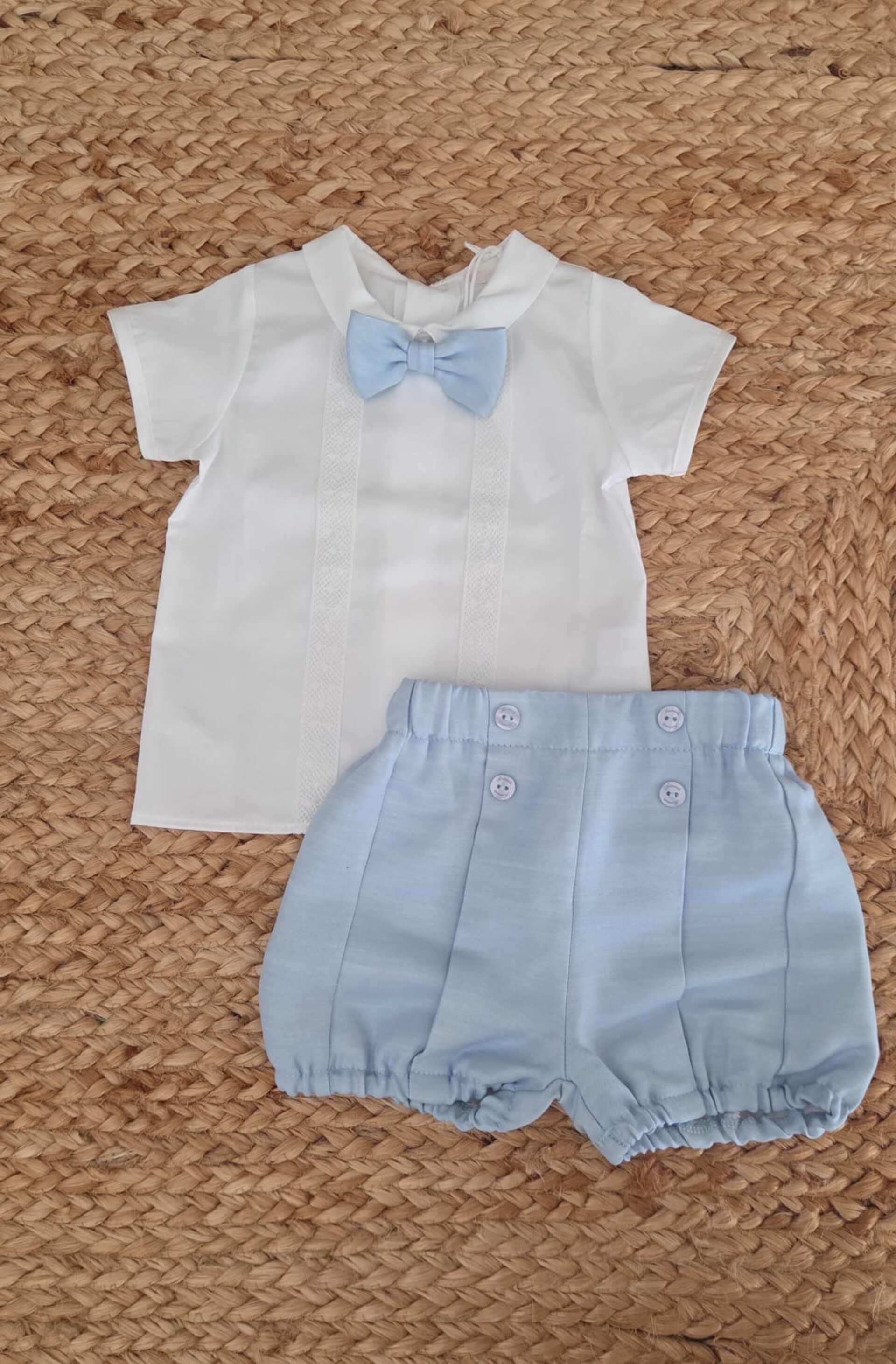 Completo 3 pezzi elegante in cotone Bianco / Cielo Ninnaoh