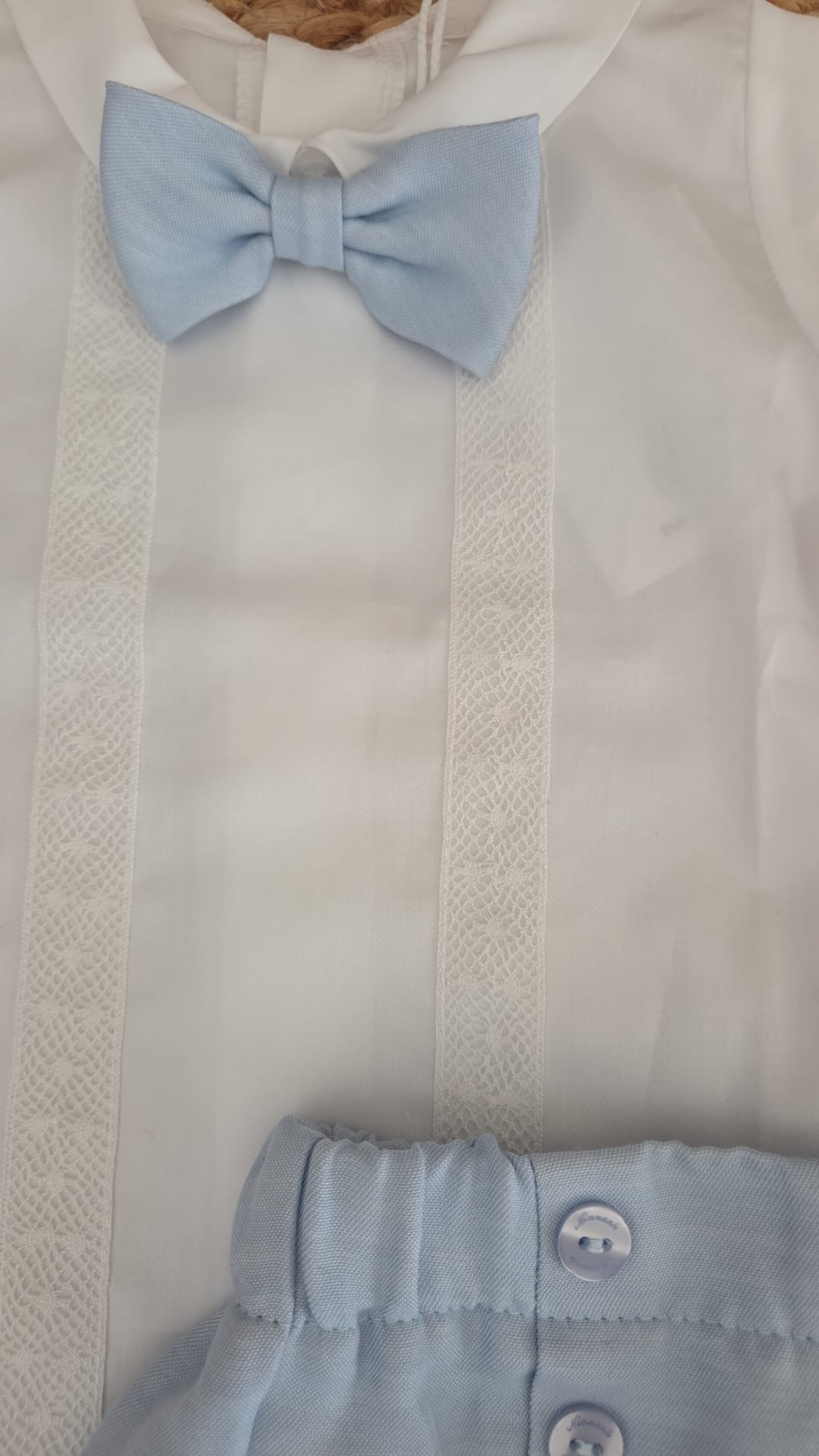 Completo 3 pezzi elegante in cotone Bianco / Cielo Ninnaoh