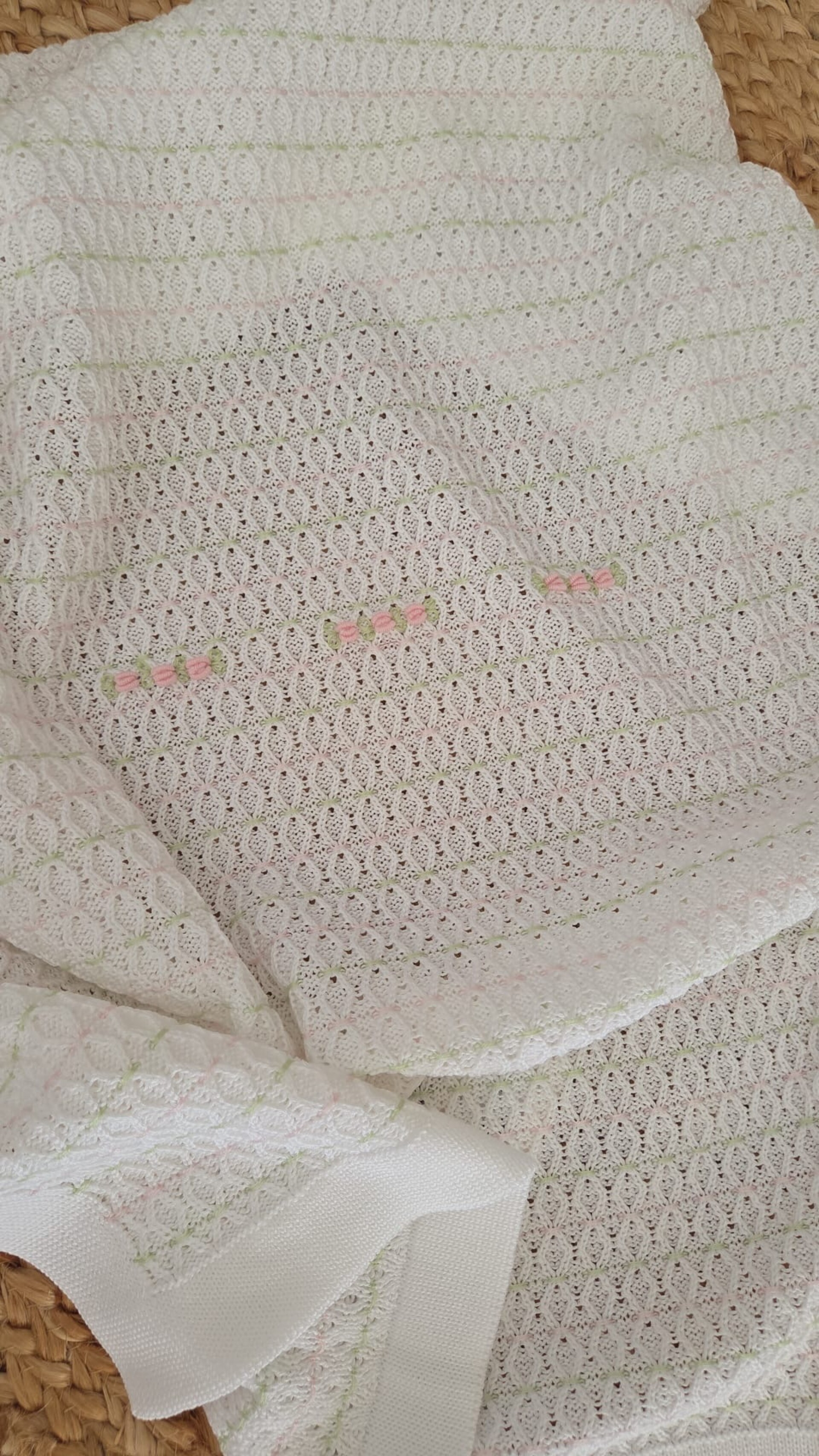Copertina per carrozzina in filo di puro cotone Bianco / Rosa Pesco / Lime Marlù
