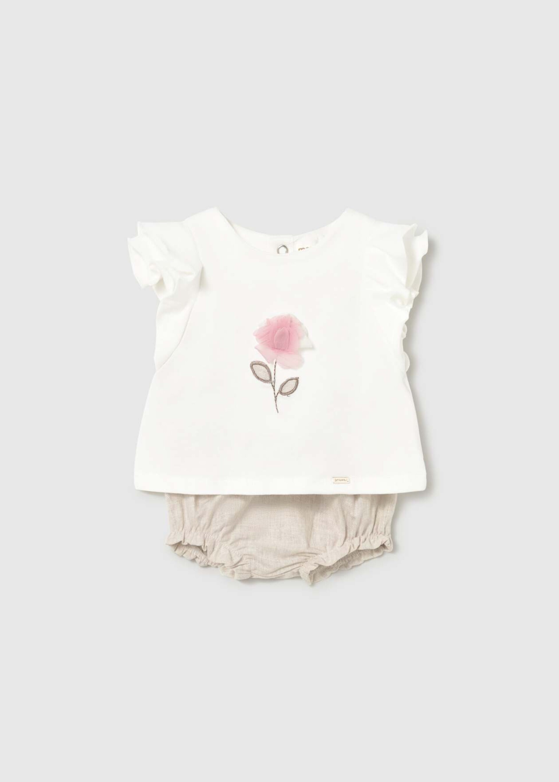 Completo 2 pezzi in cotone e lino Bianco / Beige Mayoral