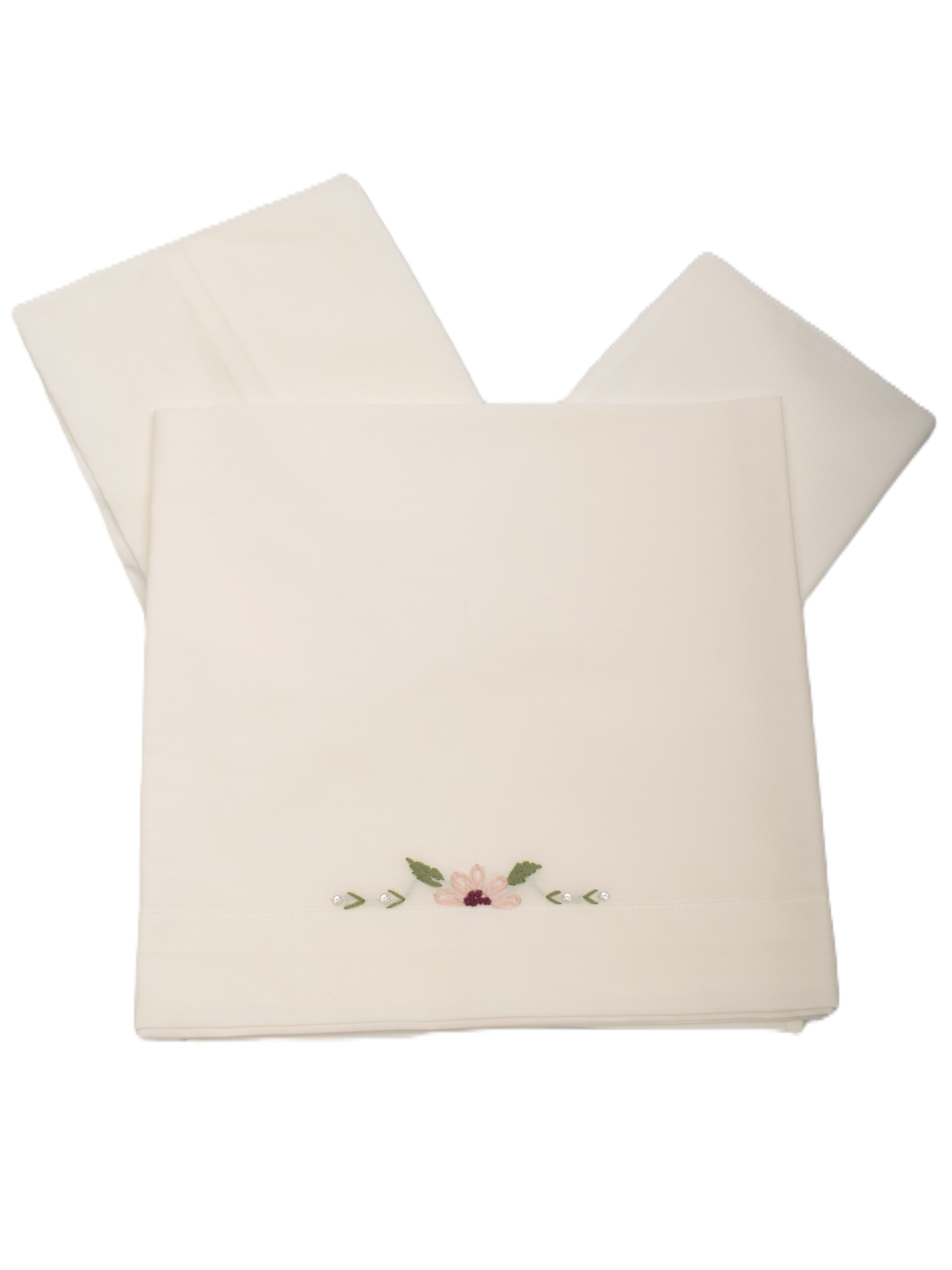 Set lenzuolino 3 pezzi per carrozzina in puro cotone Bianco / Rosa / Verde Barcellino