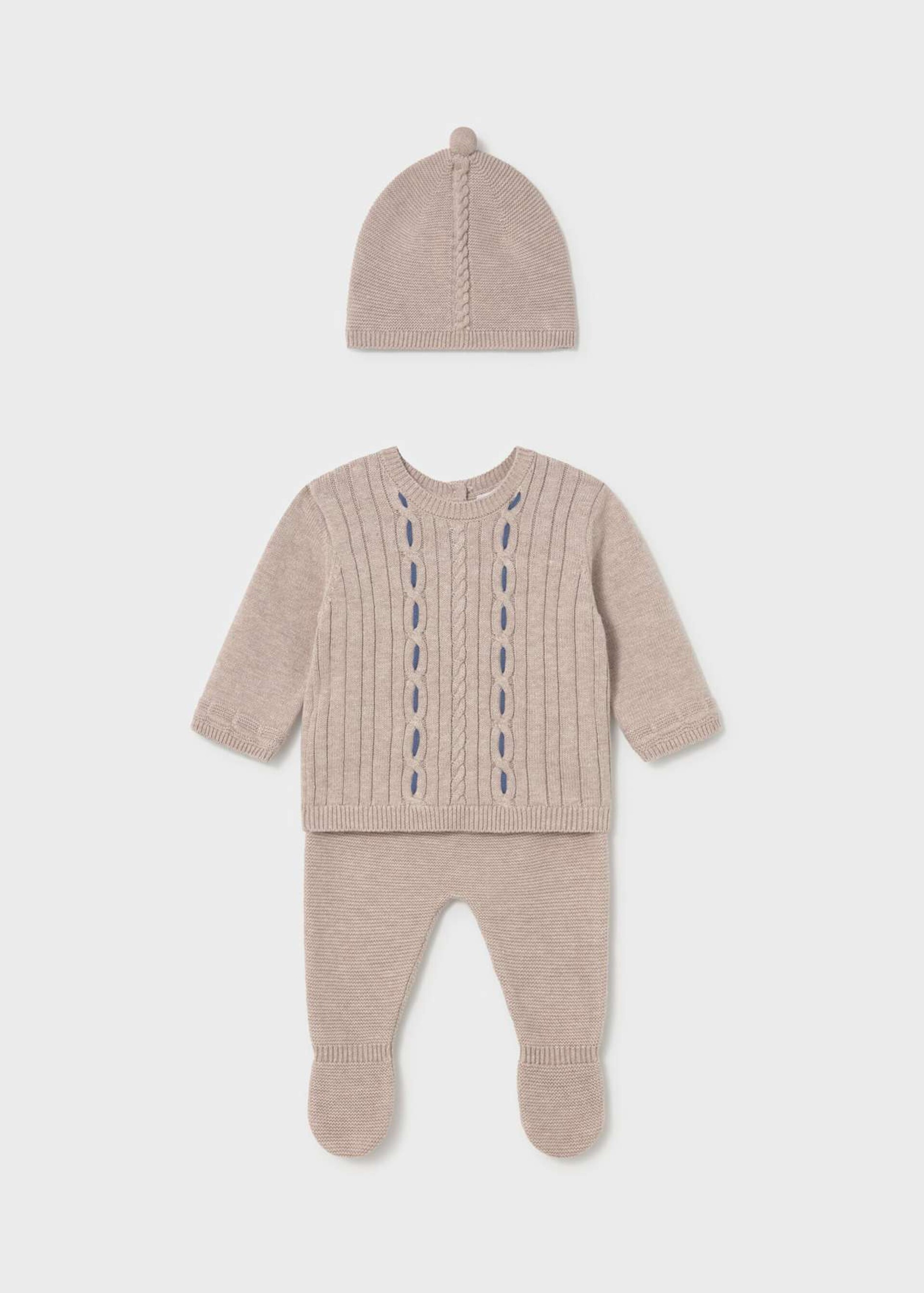 Completo 3 pezzi in caldo cotone Beige / Blu Mayoral