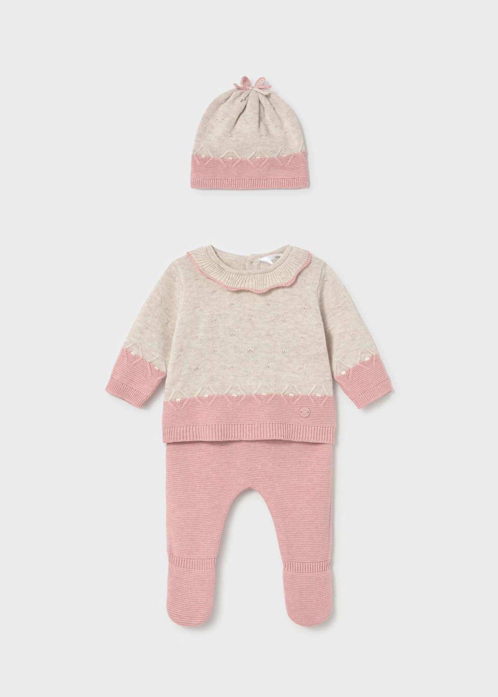 Completo 3 pezzi in caldo cotone Panna / Rosa Mayoral