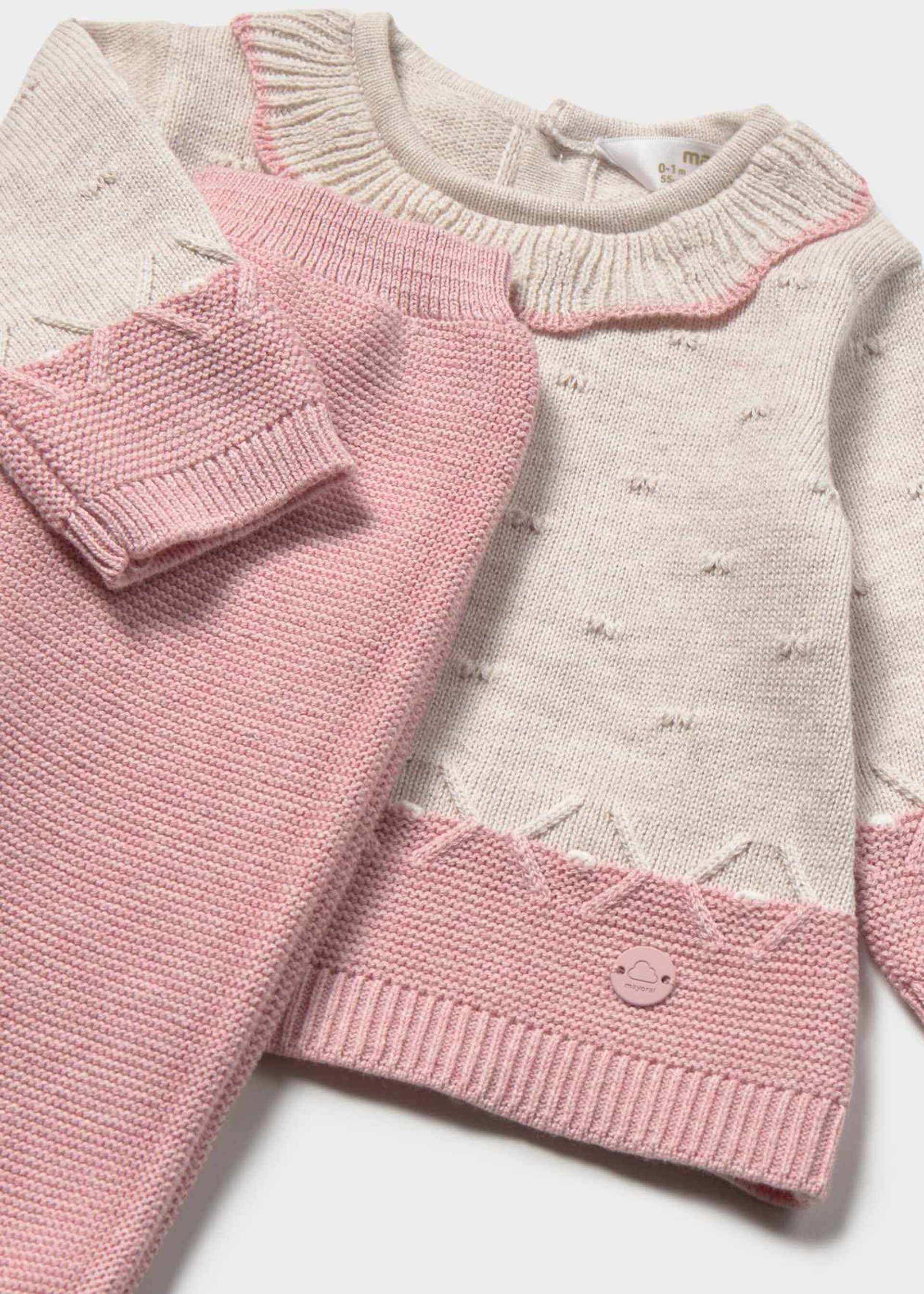 Completo 3 pezzi in caldo cotone Panna / Rosa Mayoral