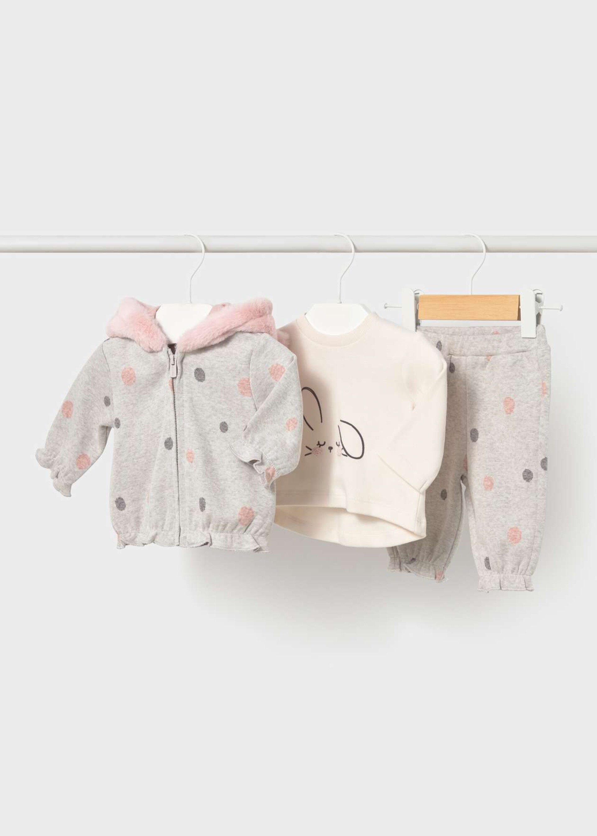 Tuta 3 pezzi in caldo cotone Panna / Rosa / Grigio Mayoral