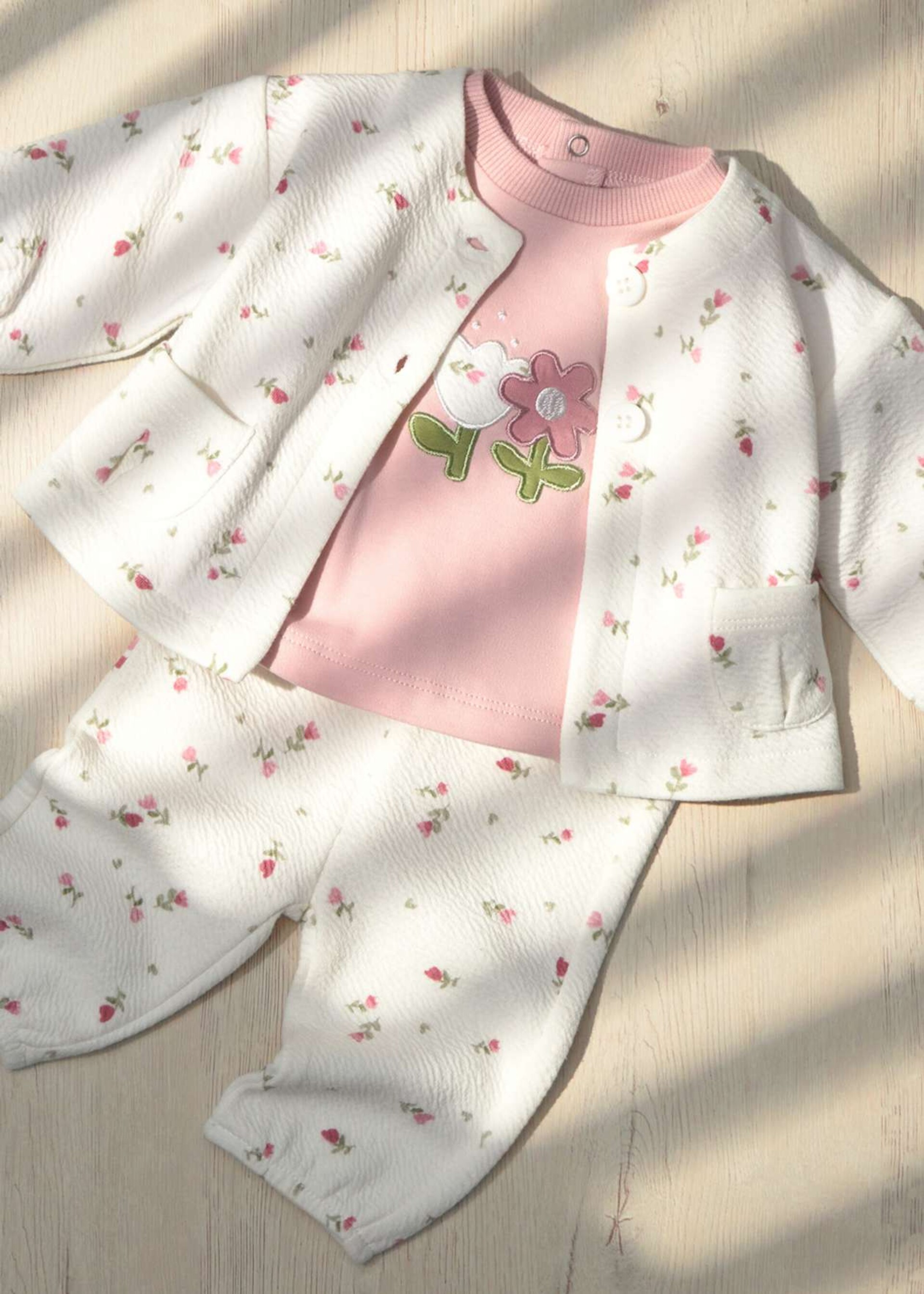 Tuta 3 pezzi in caldo cotone Panna / Rosa Mayoral