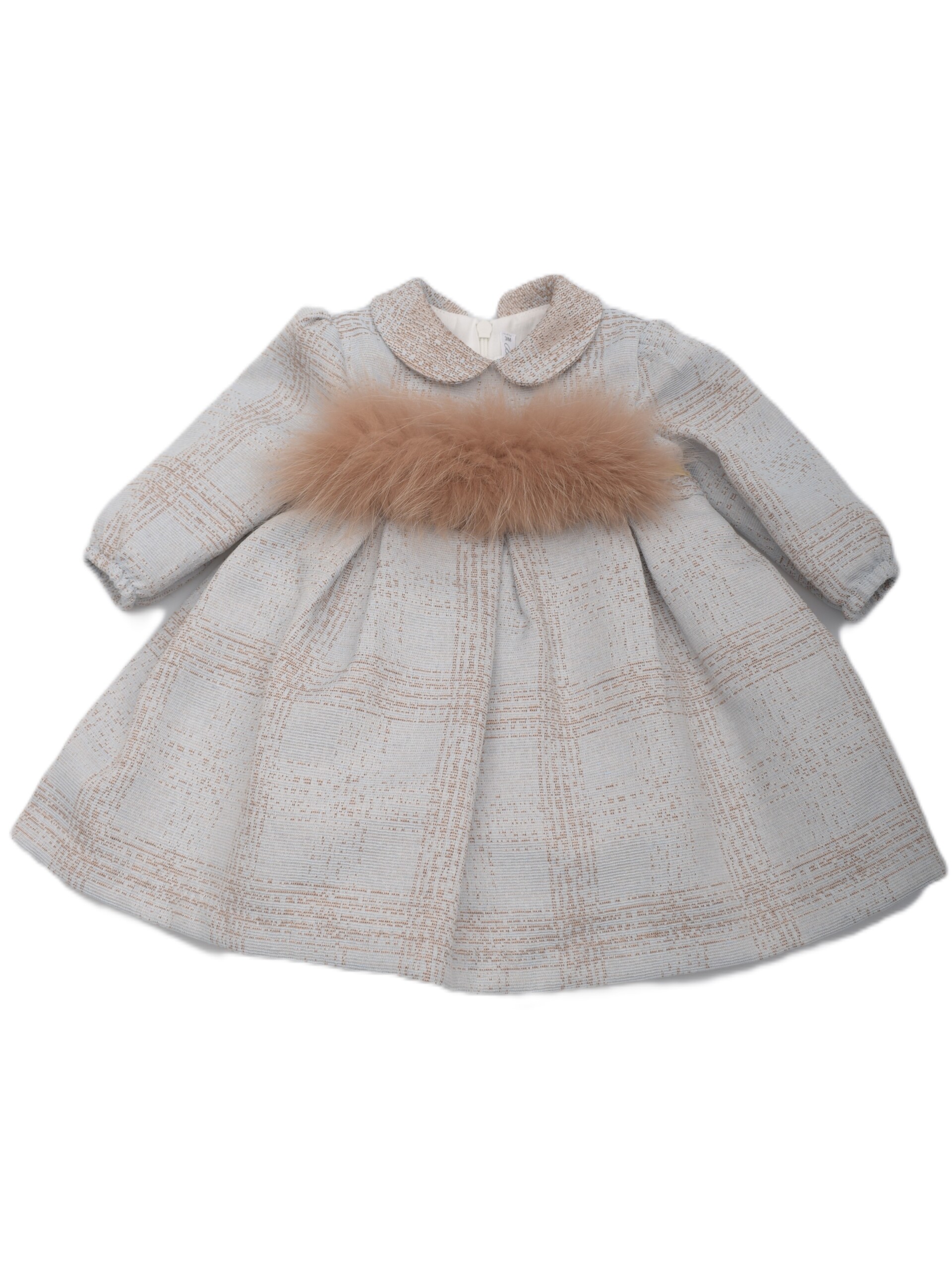 Vestito elegante a quadri Cielo / Beige con cinta Volpe Barcellino