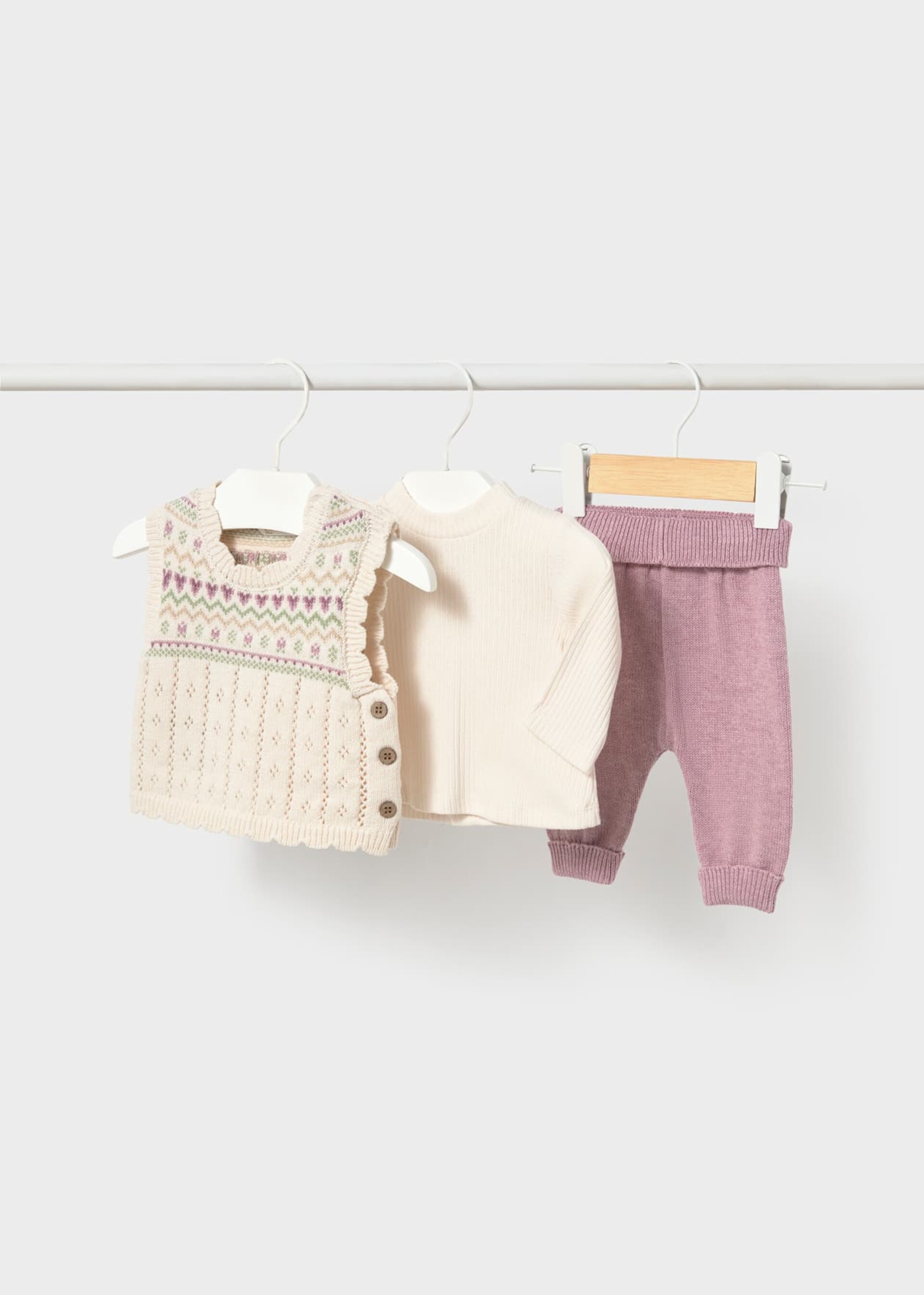 Completo 3 pezzi in caldo cotone Malva / Panna Mayoral