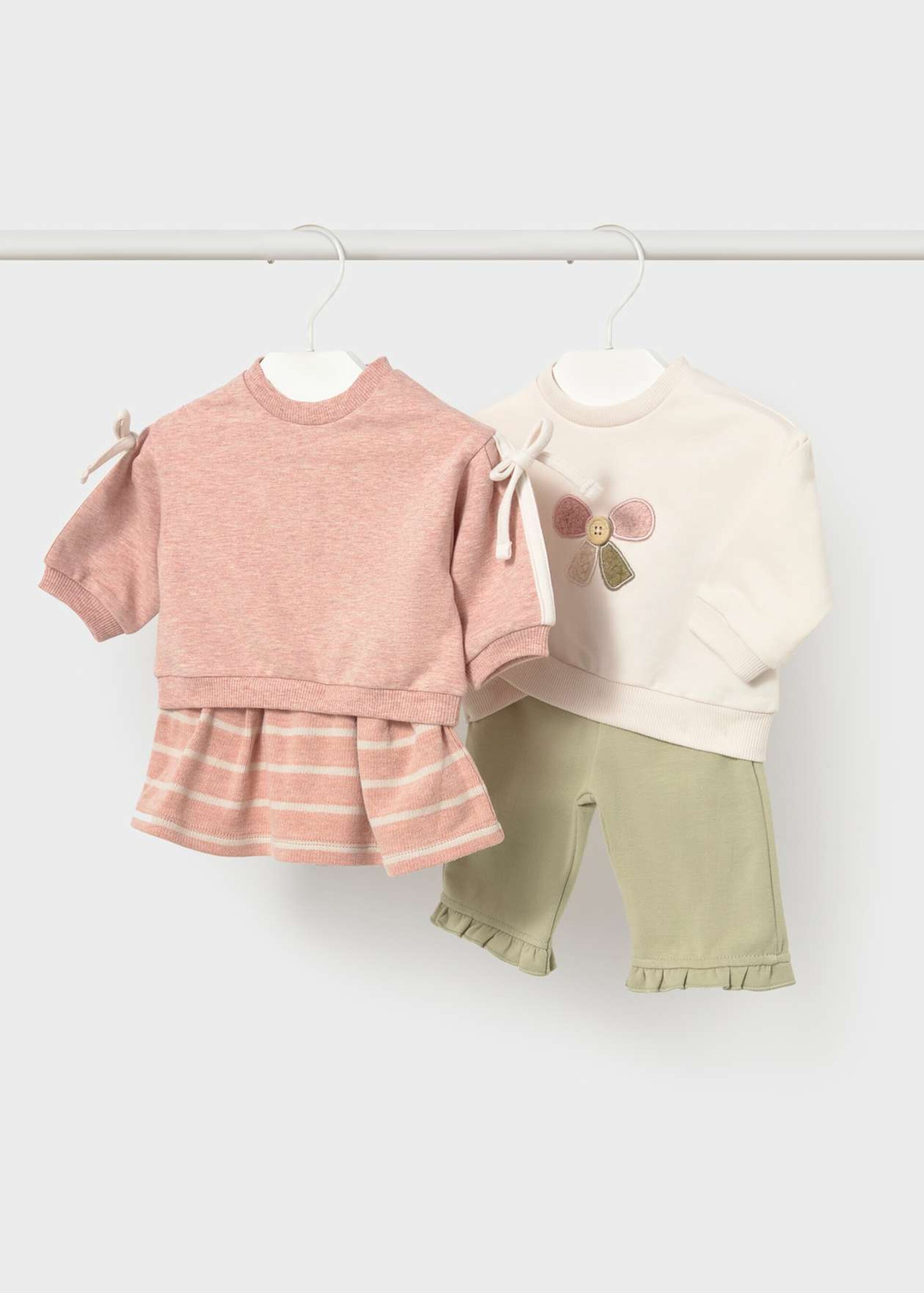 Completo 4 pezzi in caldo cotone Panna / Rosa / Verde Mayoral