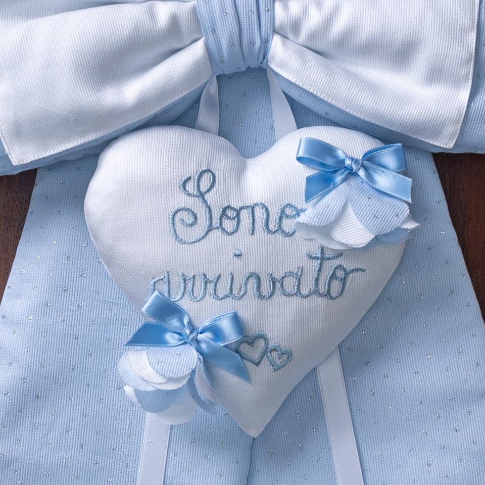 Fiocco nascita Lurex con cuori e fiori in tessuto Gentile Baby Couture 21