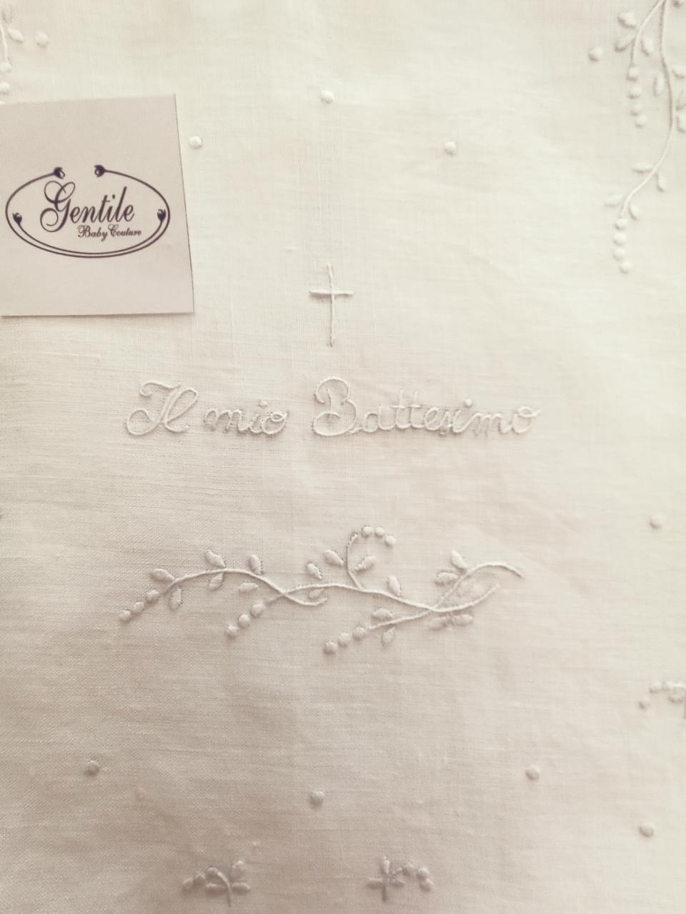 Camice/Bavetta battesimale in puro lino Gentile Baby Couture Ricamato a mano