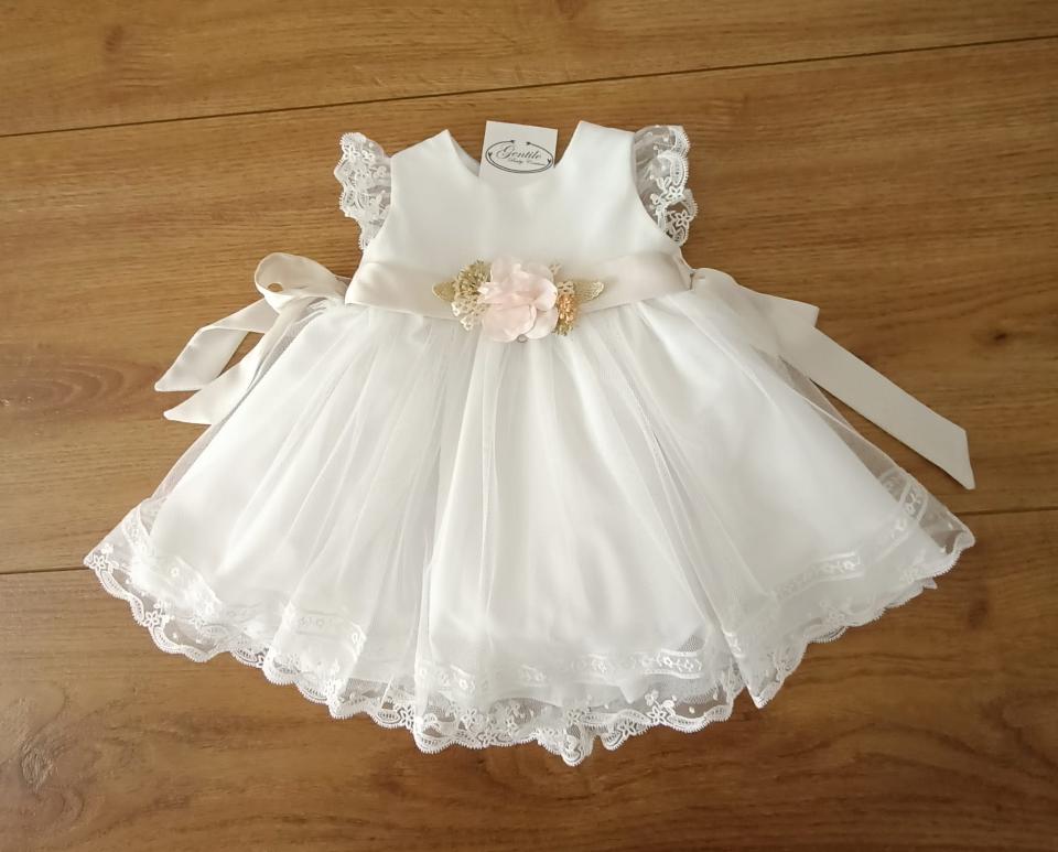 Abito da cerimonia in tulle con cintura e spilla Crudo - Beige Amaya 593011