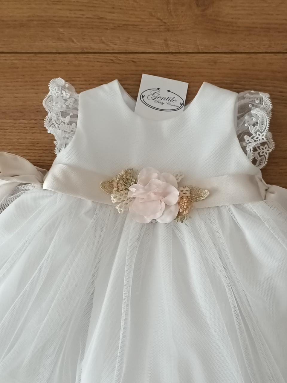 Abito da cerimonia in tulle con cintura e spilla Crudo - Beige Amaya 593011